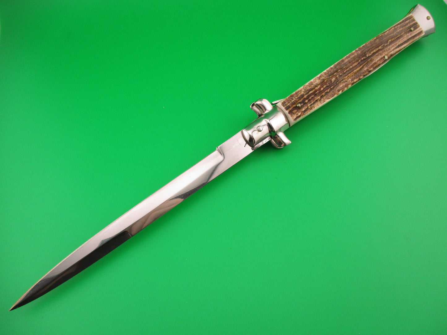 FRANK B 33cm Italian Stiletto Stag swivel bolster automatic knife