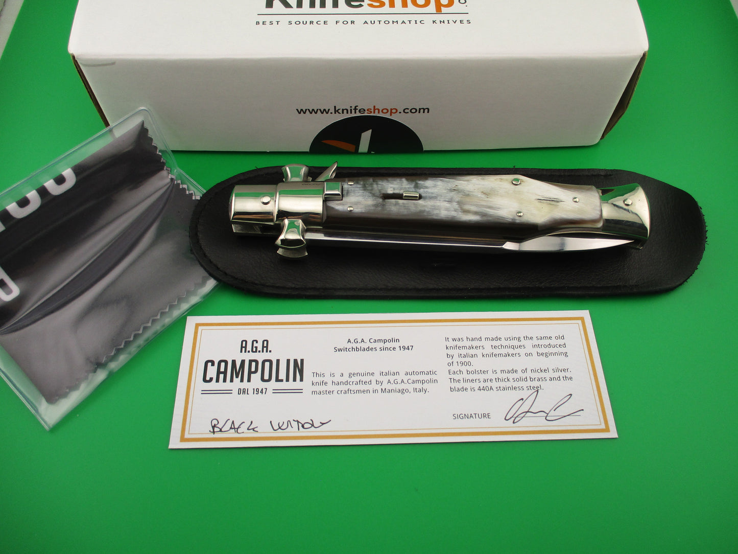AGA CAMPOLIN ITALY 29cm Italian BLACK WIDOW Fulcrum Wasp Square button automatic knife