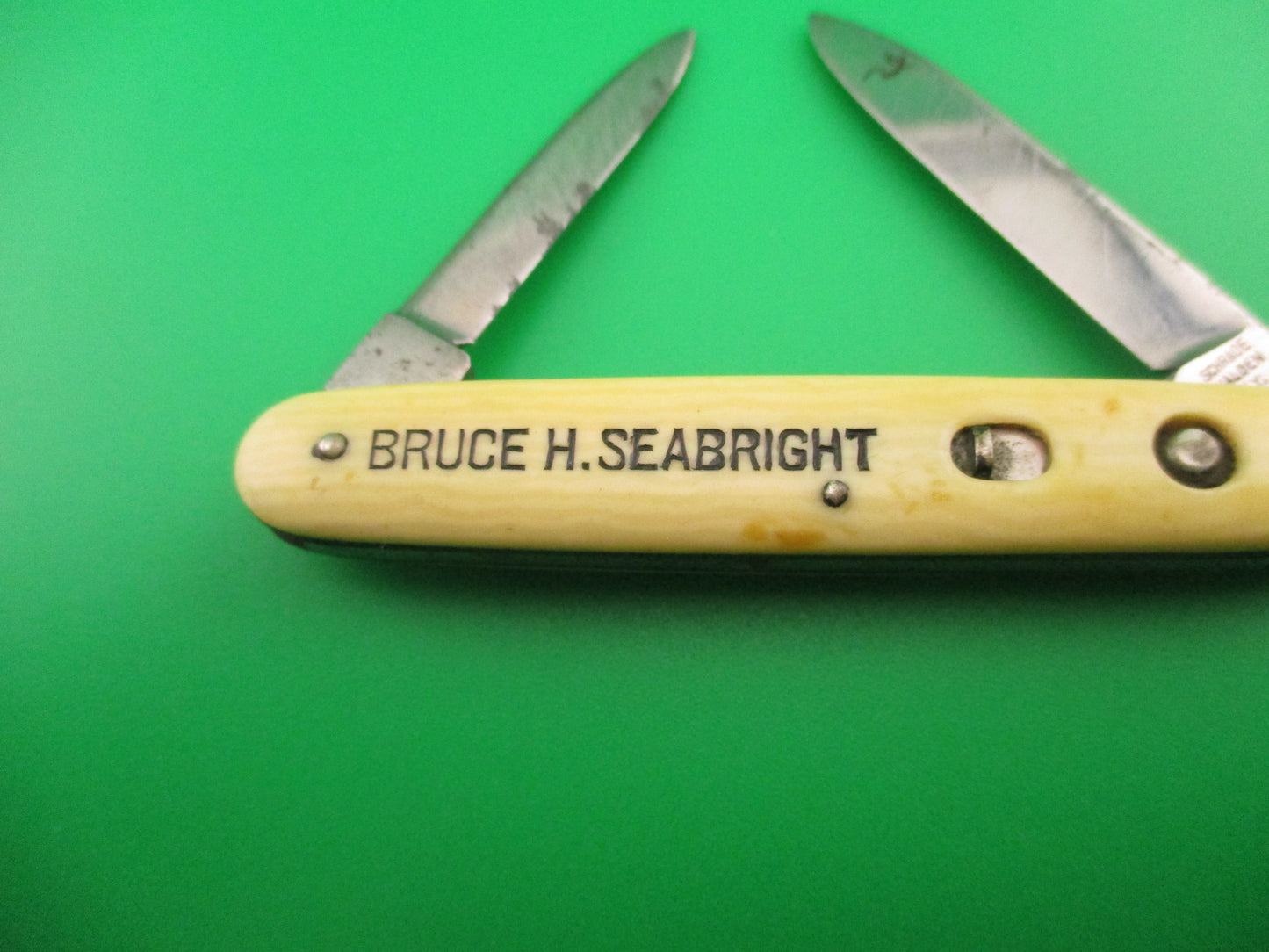 SCHRADE WALDEN 741 Small double Ivory celluloid vintage automatic knife