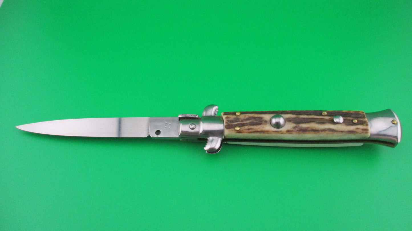 Z ITALY INOX 22cm Italian Stiletto Stag Swivel bolster vintage automatic knife