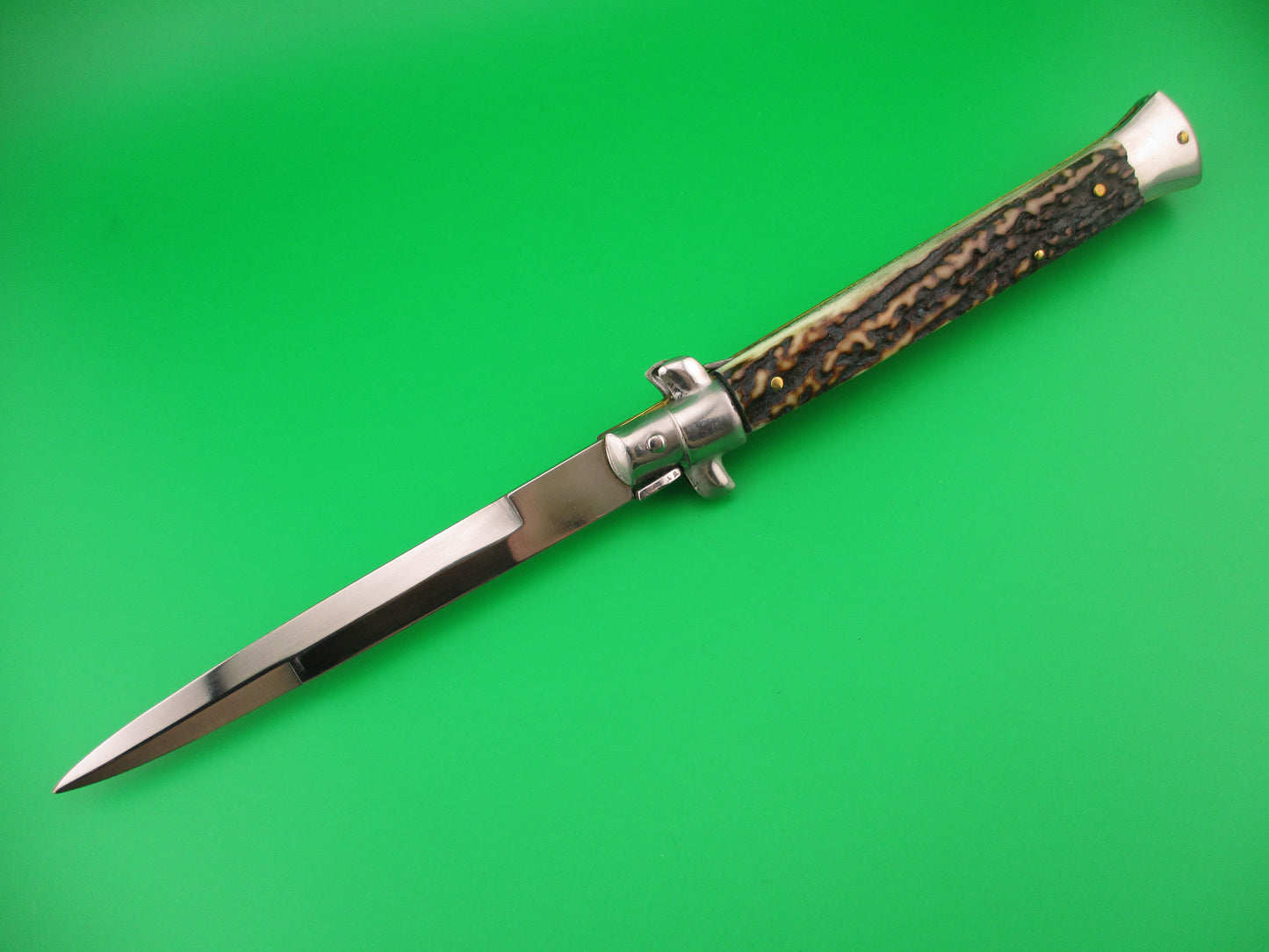 STILETTO ITALY 28cm Italian Stag Stiletto Swivel bolster vintage automatic knife