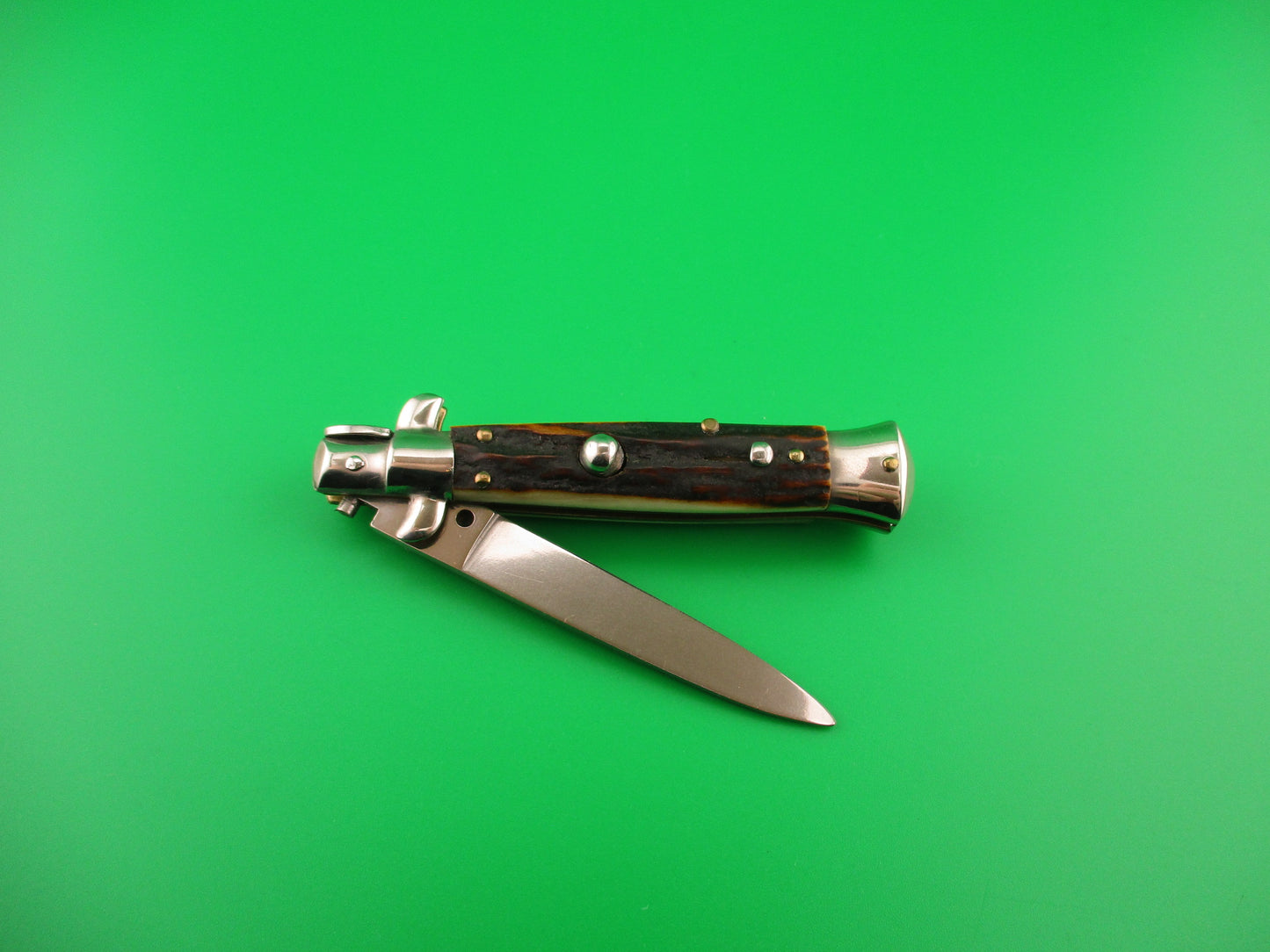 ROSTFREI 16cm Italian Stag stiletto Oreste Dibon swivel bolster automatic knife