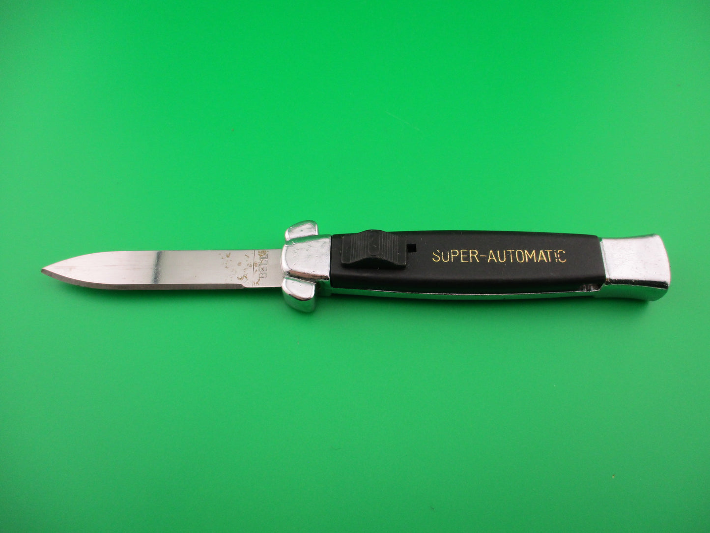 BELL 20cm SUPER-AUTOMATIC Black DA OTF switchblade knife w Gold letters
