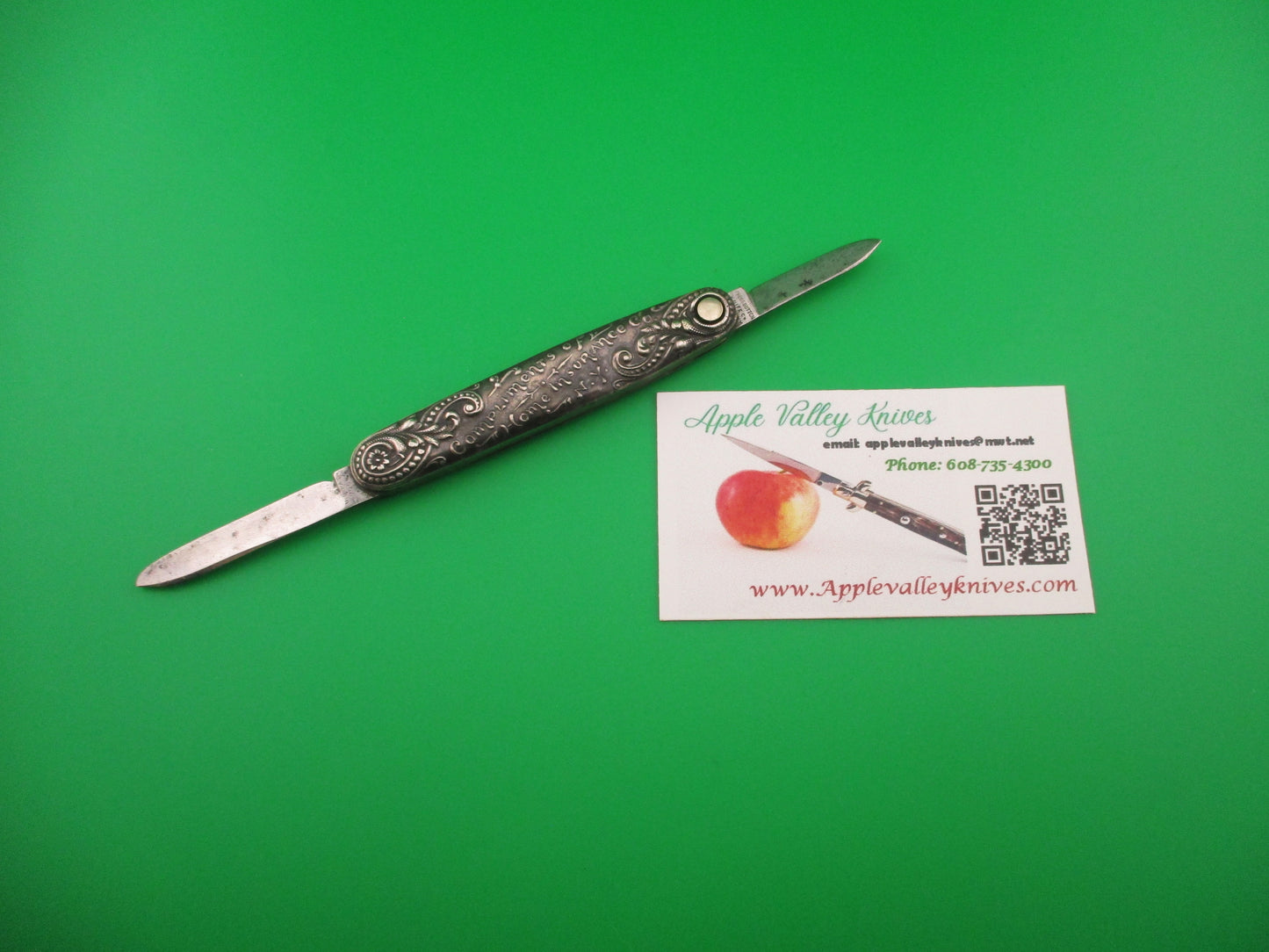 Press Button Knife Co Medium double Sterling Silver Satyr NY Home Insurance switchblade