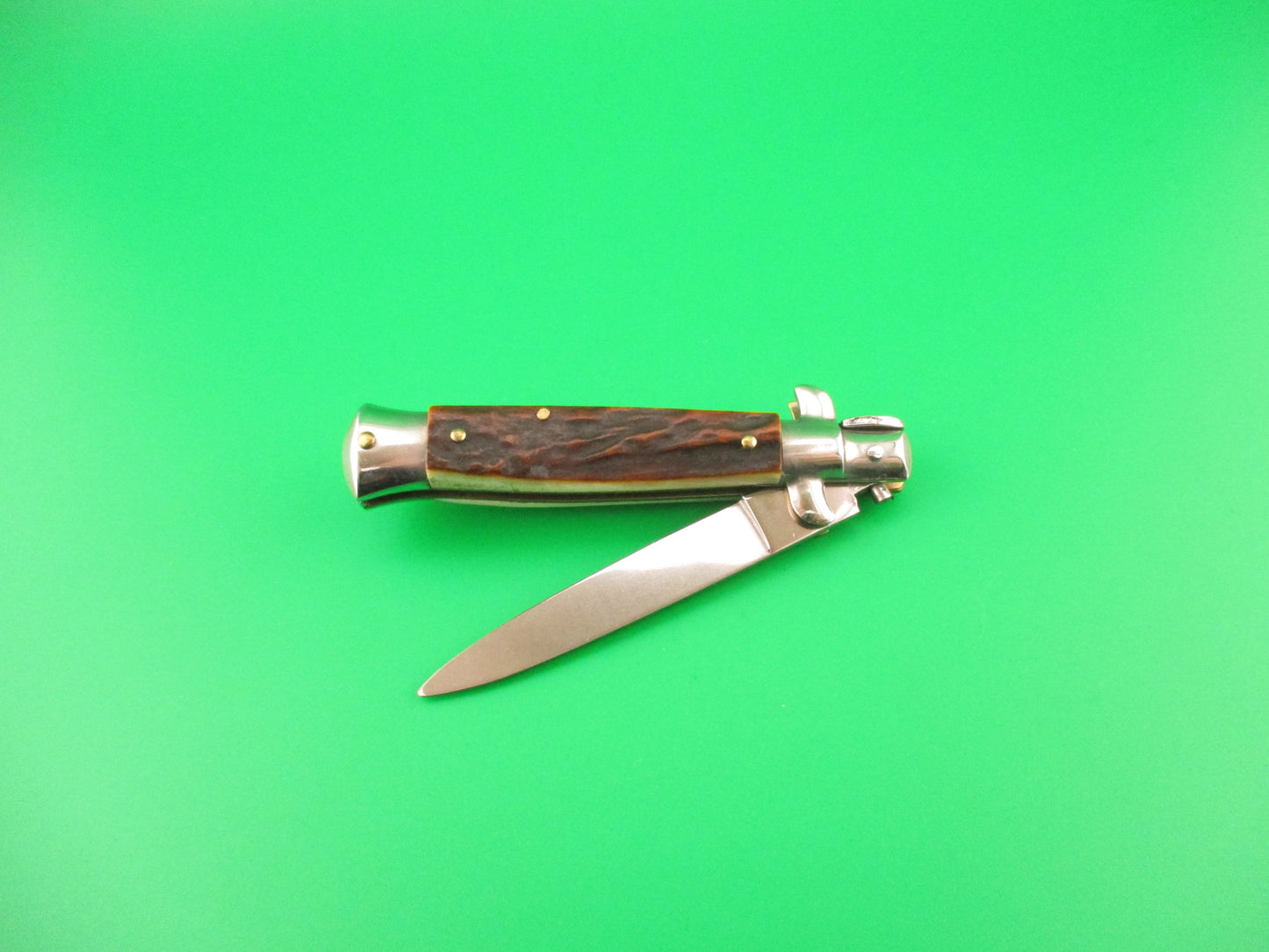 ROSTFREI 16cm Italian Stag stiletto Oreste Dibon swivel bolster automatic knife