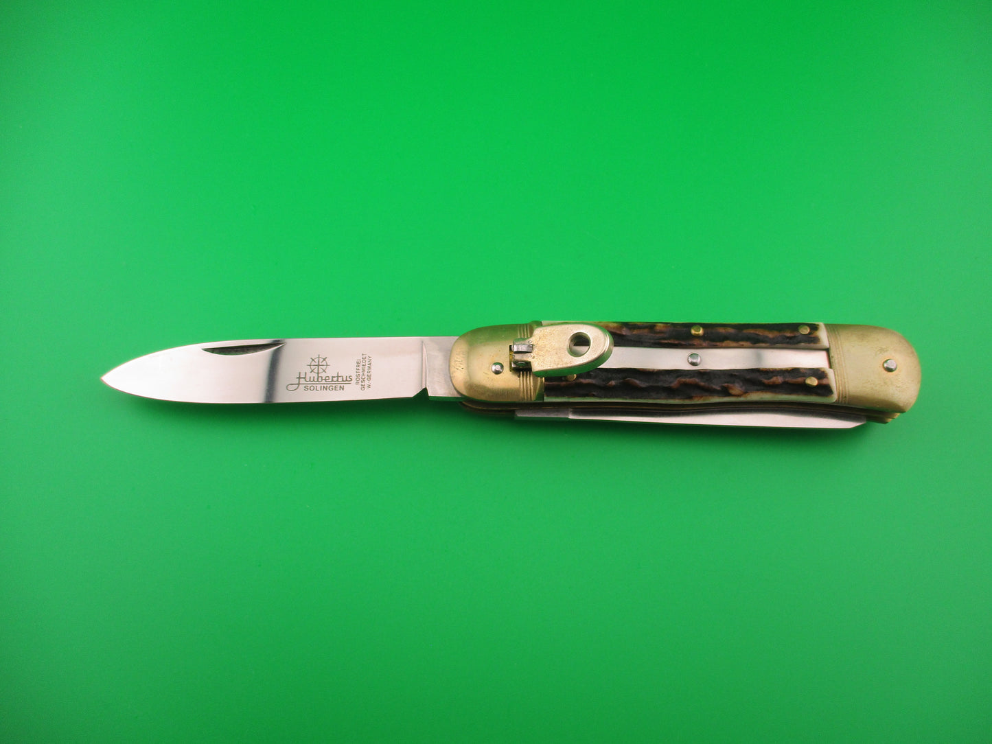 HUBERTUS SOLINGEN 11cm West German Lever Stag 2 blade Camper automatic knife