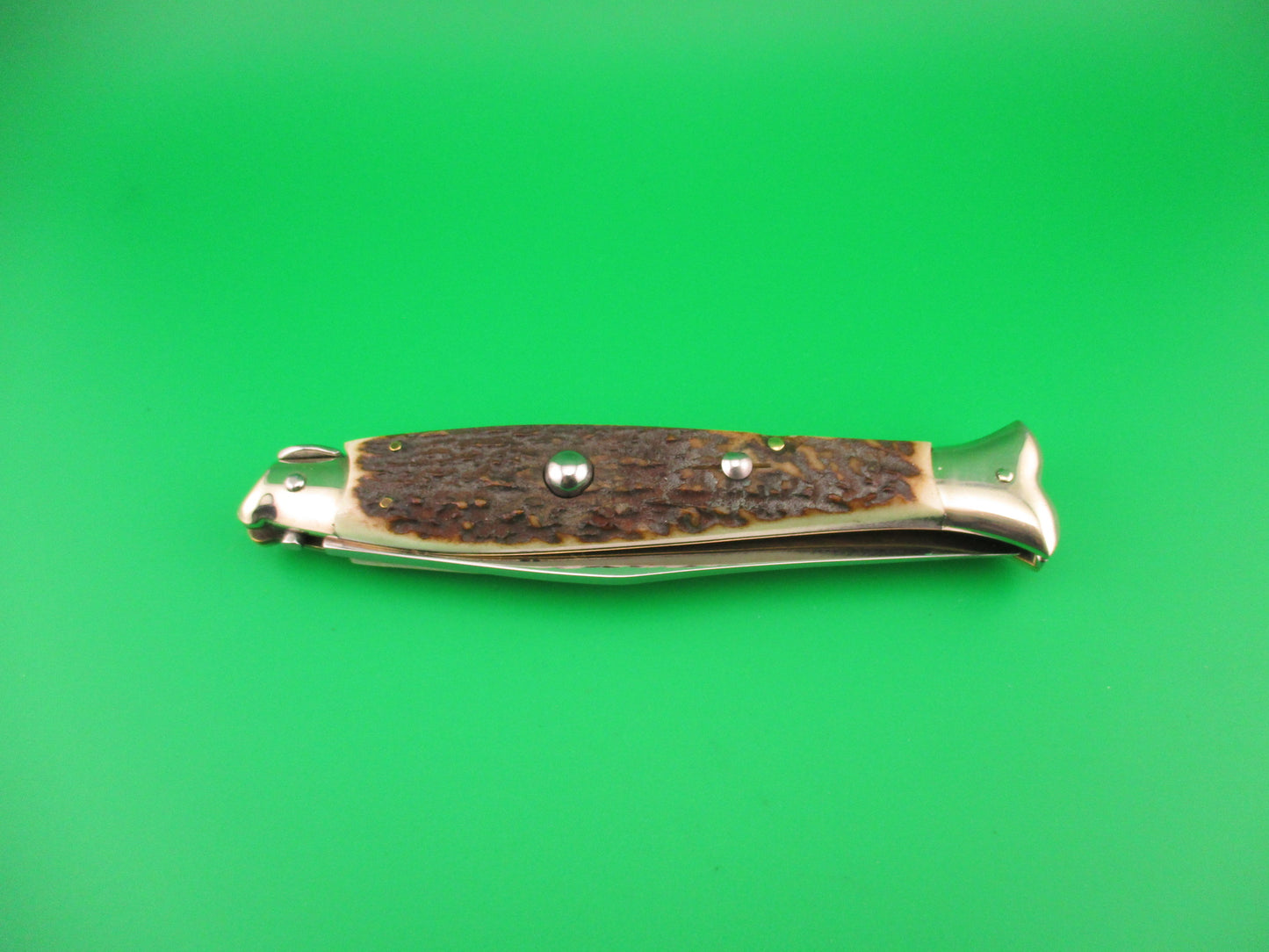 AKC MADE IN ITALY 25cm Italian Picklock Fishtail Stag Automatic knife