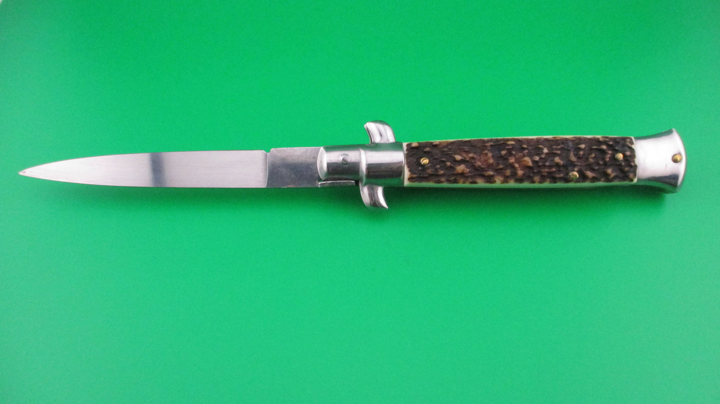 Z ITALY INOX 22cm Italian Stiletto Stag Swivel bolster vintage automatic knife