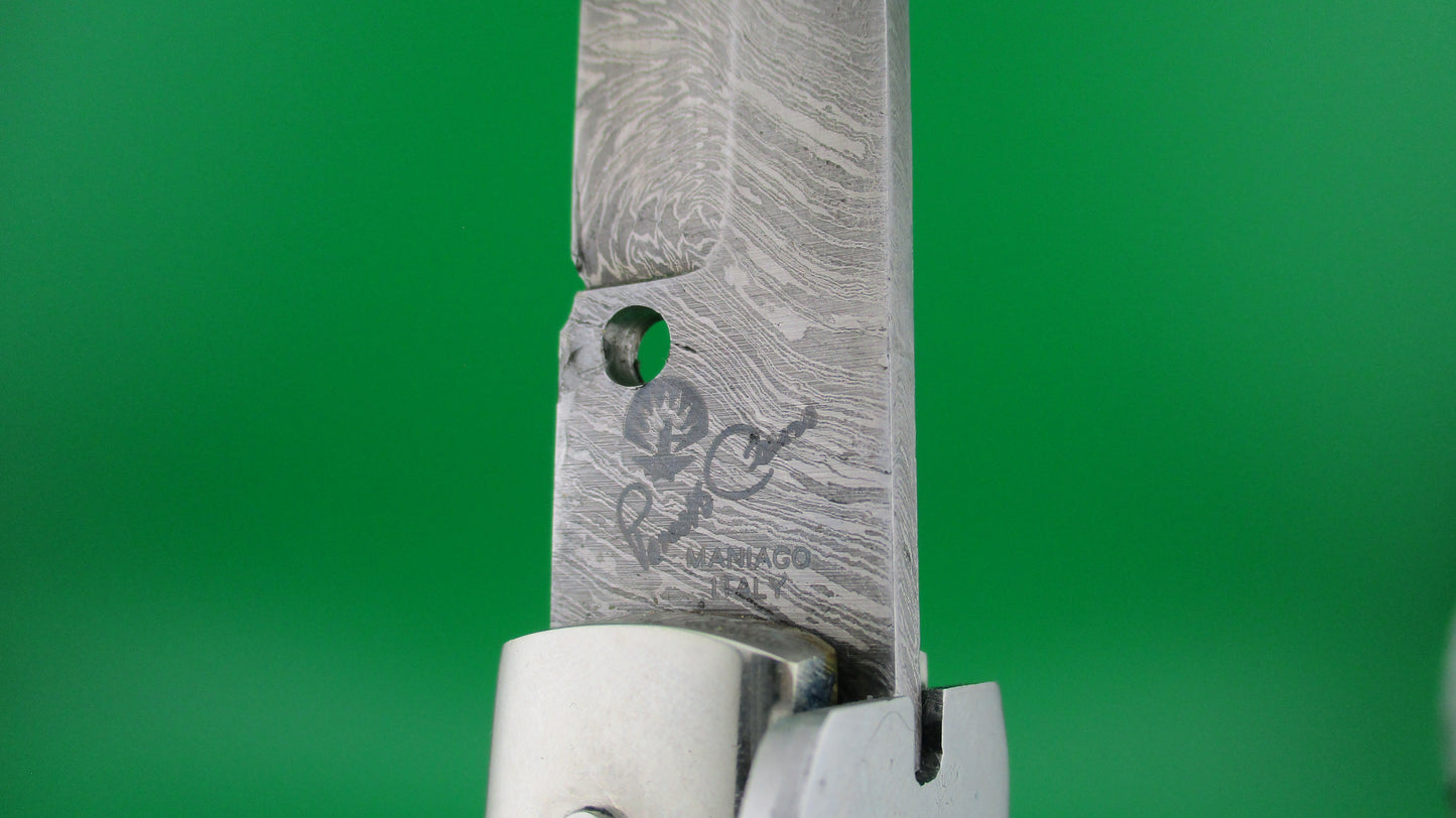 Renzo Pascotto 45cm Maniago Italy Damascus Wasp Brazilian horn Picklock automatic knife
