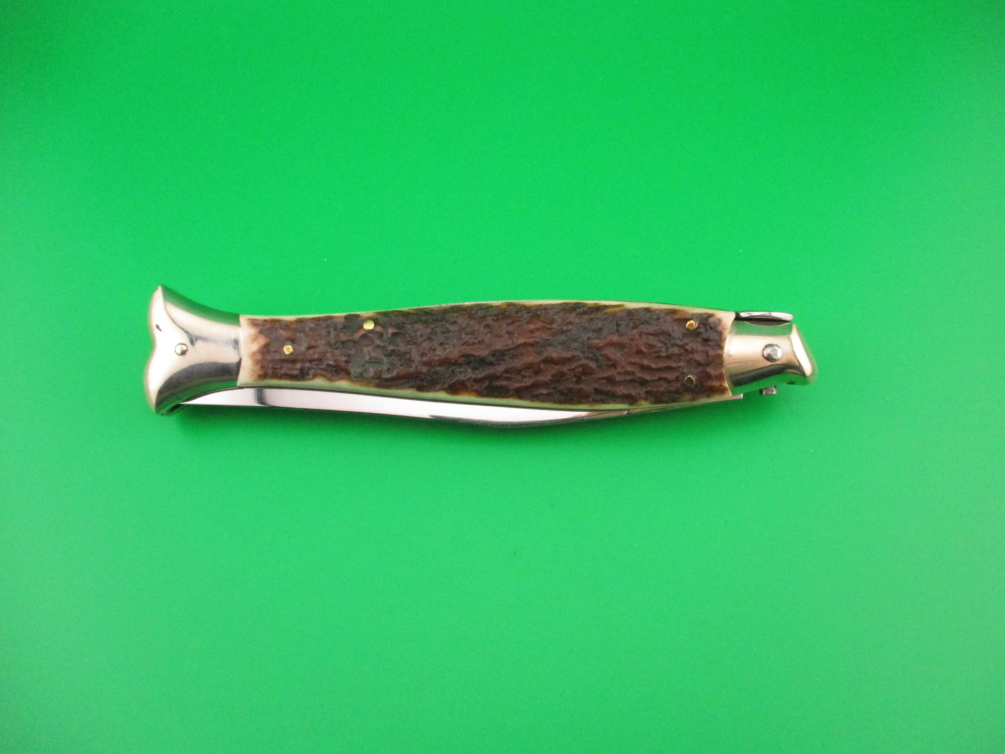 AKC MADE IN ITALY 25cm Italian Picklock Fishtail Stag Automatic knife