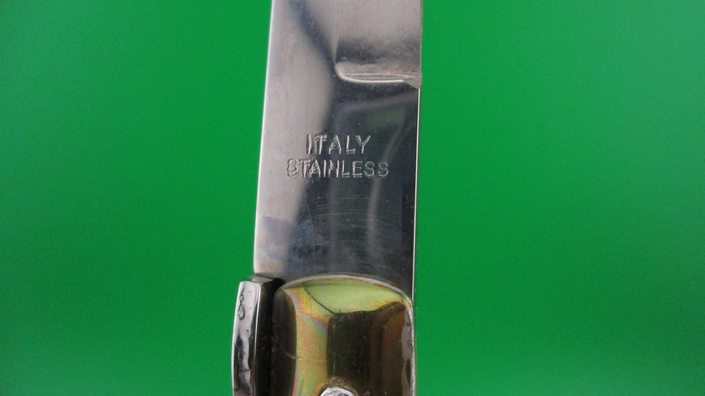 INOX ITALY STAINLESS 33cm Italian Stiletto Swivel bolster wood & brass bayonet switchblade