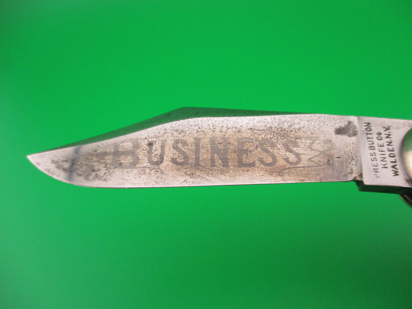 Press Button Knife Co Business model antique automatic knife w Nice ETCH