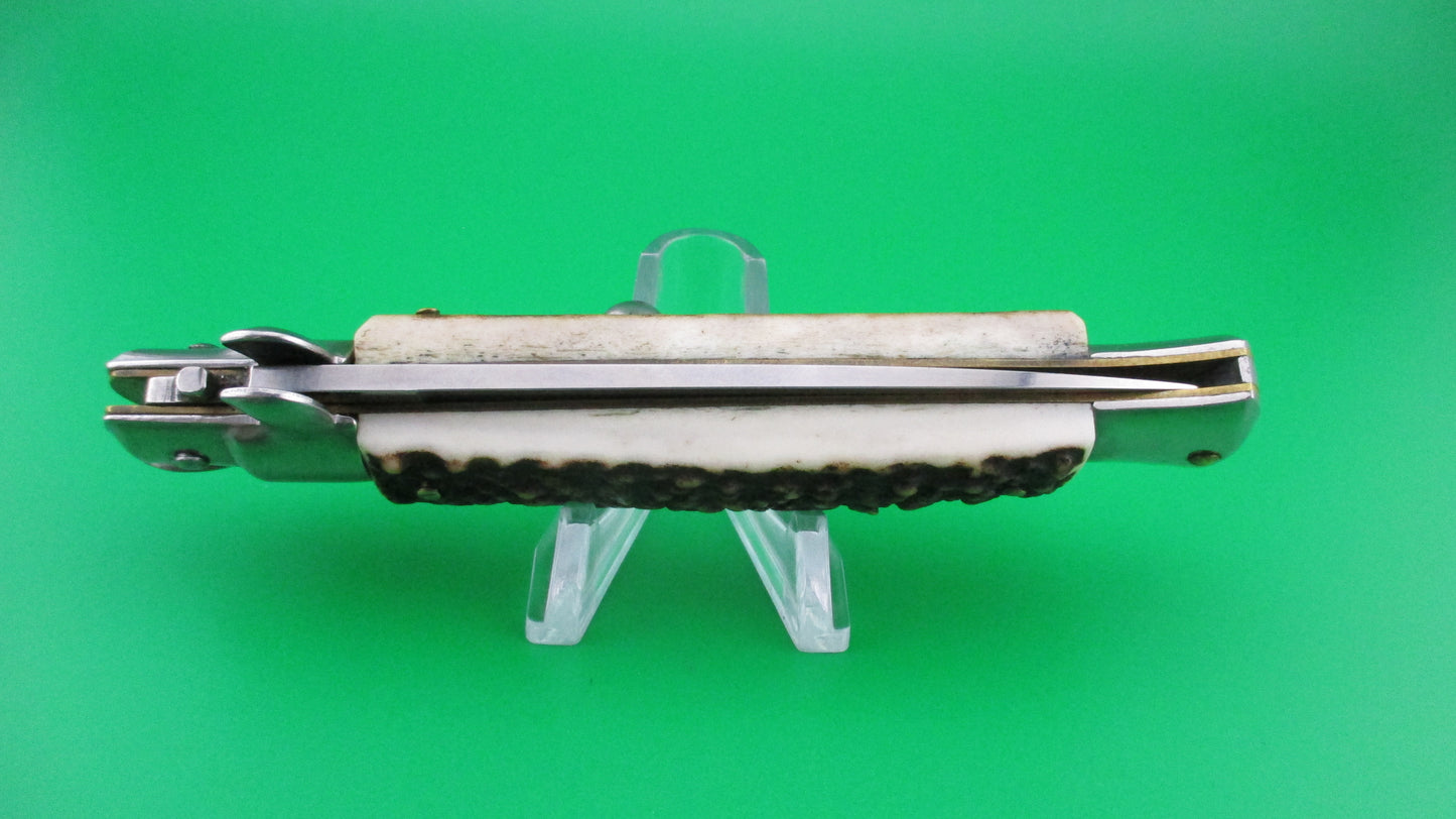 Z ITALY INOX 22cm Italian Stiletto Stag Swivel bolster vintage automatic knife