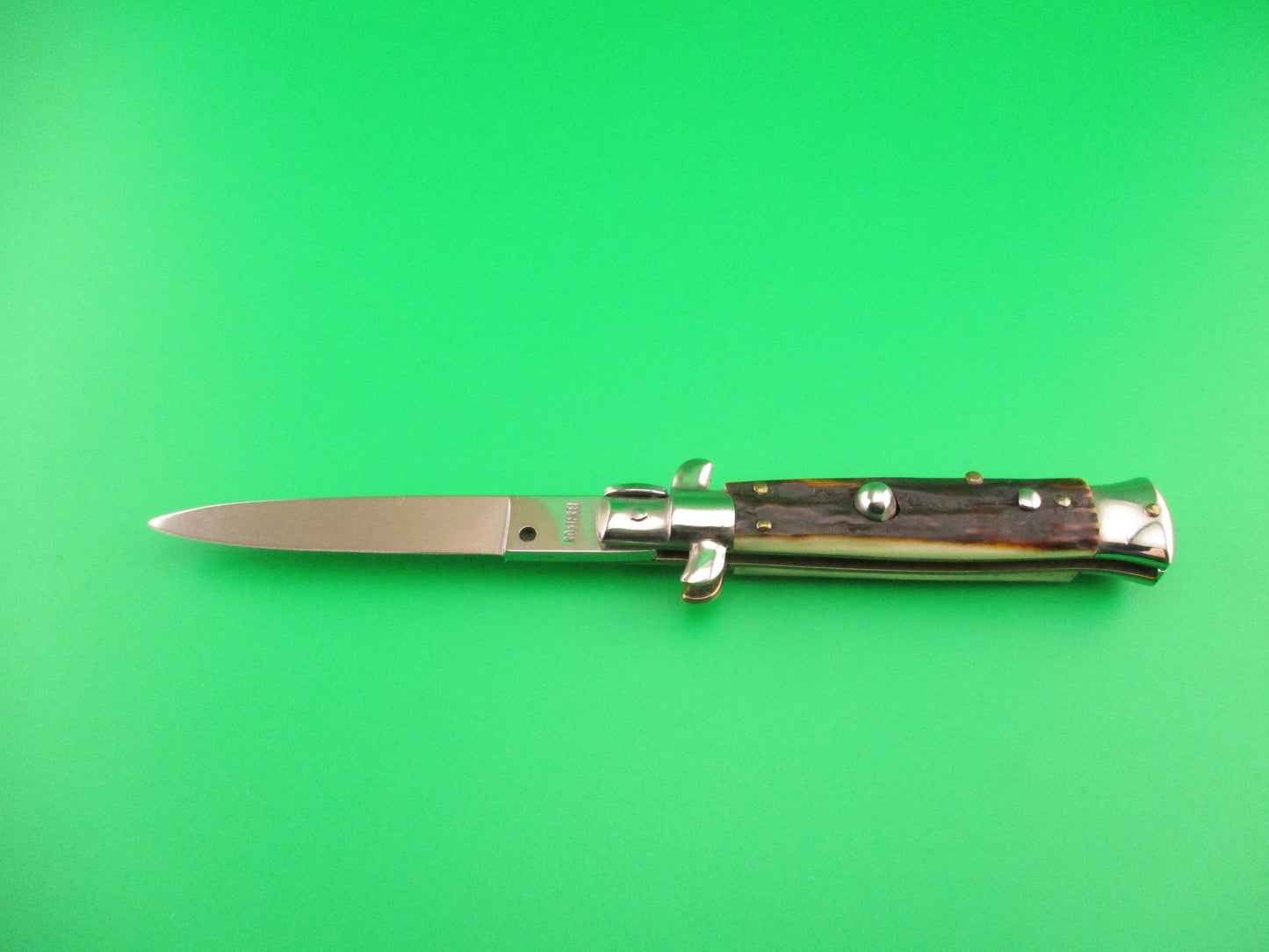 ROSTFREI 16cm Italian Stag stiletto Oreste Dibon swivel bolster automatic knife