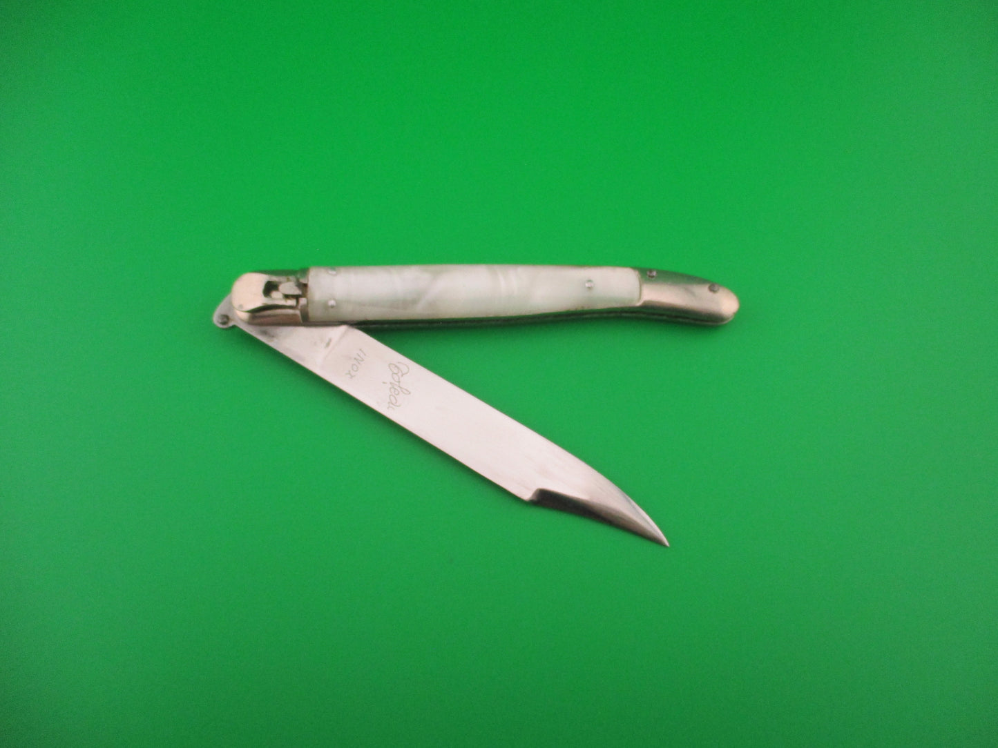 Toledo INOX 21cm Spanish Toothpick Vintage Lever automatic knife w Imitation Pearl scales