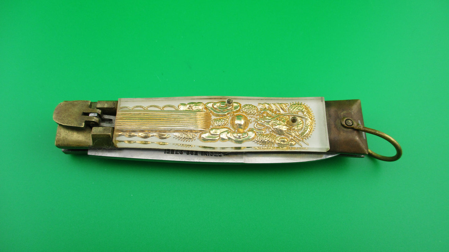 STAINLESS STEEL Bullfighter Dragon 19cm vintage Lever Bayonet White switchblade knife