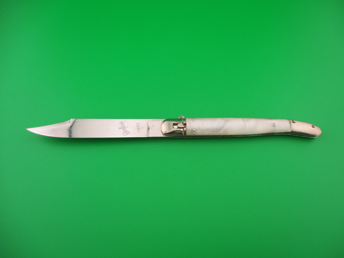 Toledo INOX 21cm Spanish Toothpick Vintage Lever automatic knife w Imitation Pearl scales