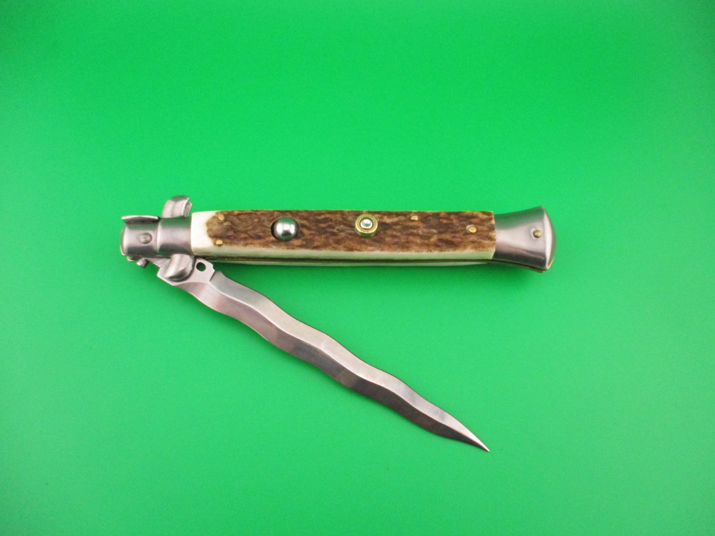 FRANK B ITALY 28cm Italian Picklock Stag KRIS blade automatic knife Bullet safety