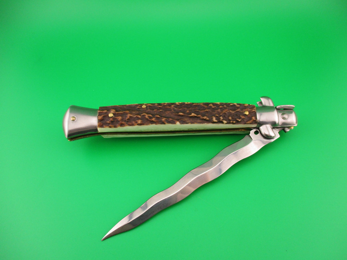 FRANK B ITALY 28cm Italian Picklock Stag KRIS blade automatic knife Bullet safety