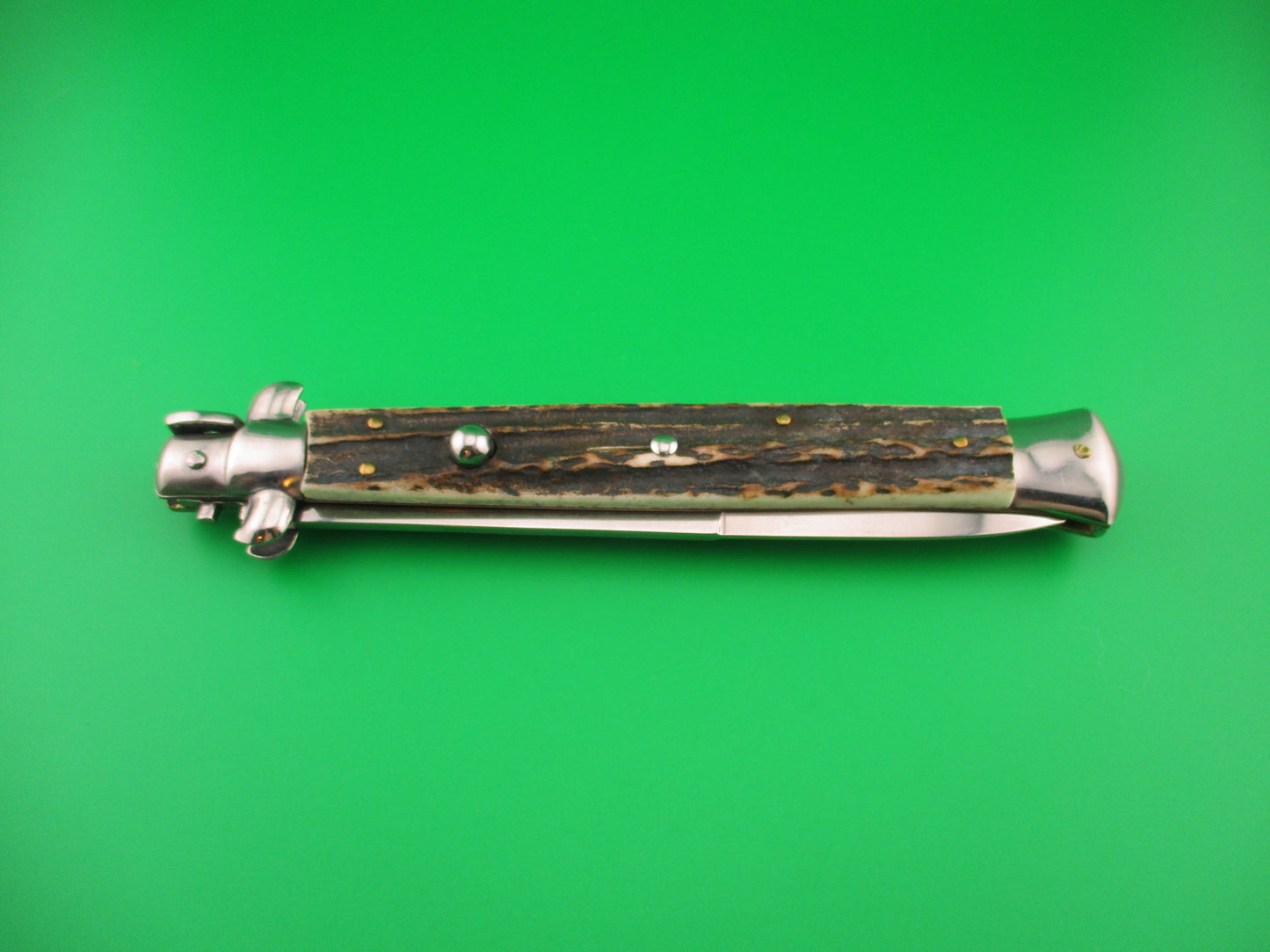 STILETTO ITALY 33cm Italian Swivel bolster Stag 1980s vintage automatic knife