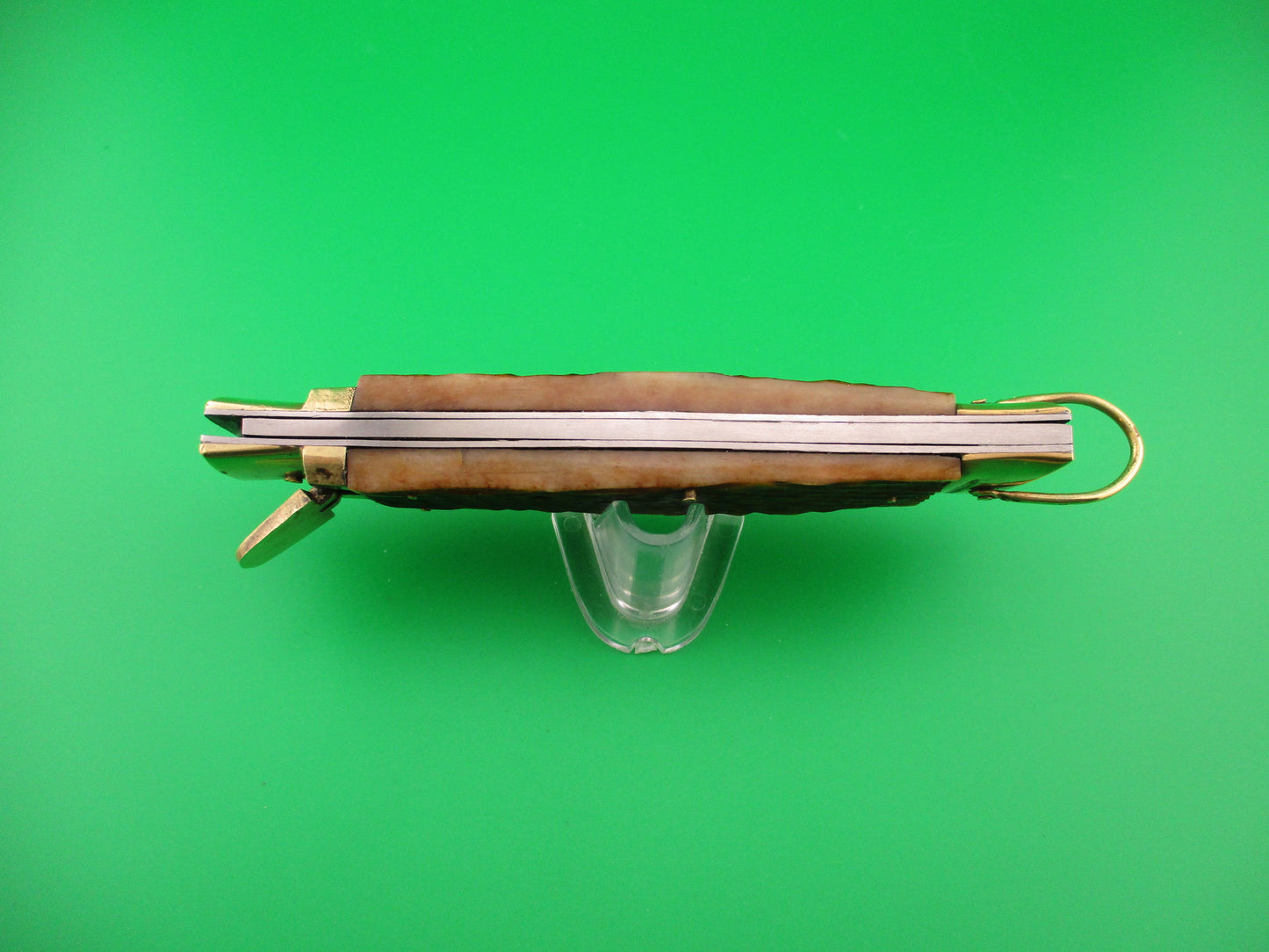 Giant 25cm Japanese Vintage Lever Brass & Chekered bone automatic knife