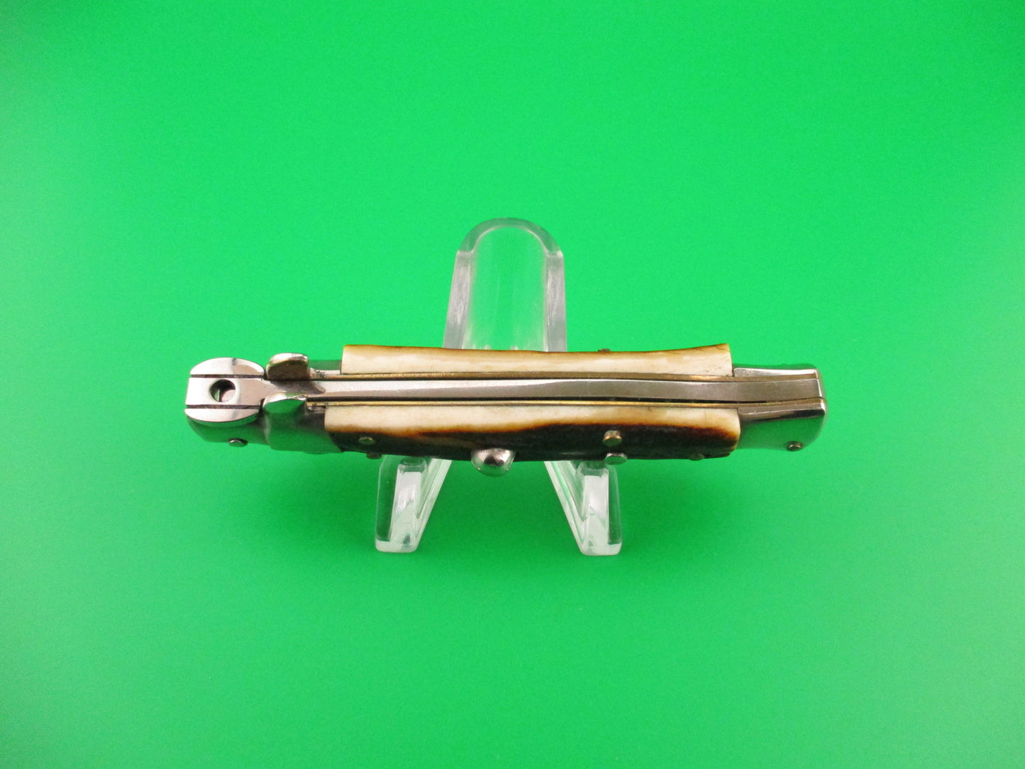 ROSTFREI 16cm Italian Stag stiletto Oreste Dibon swivel bolster automatic knife