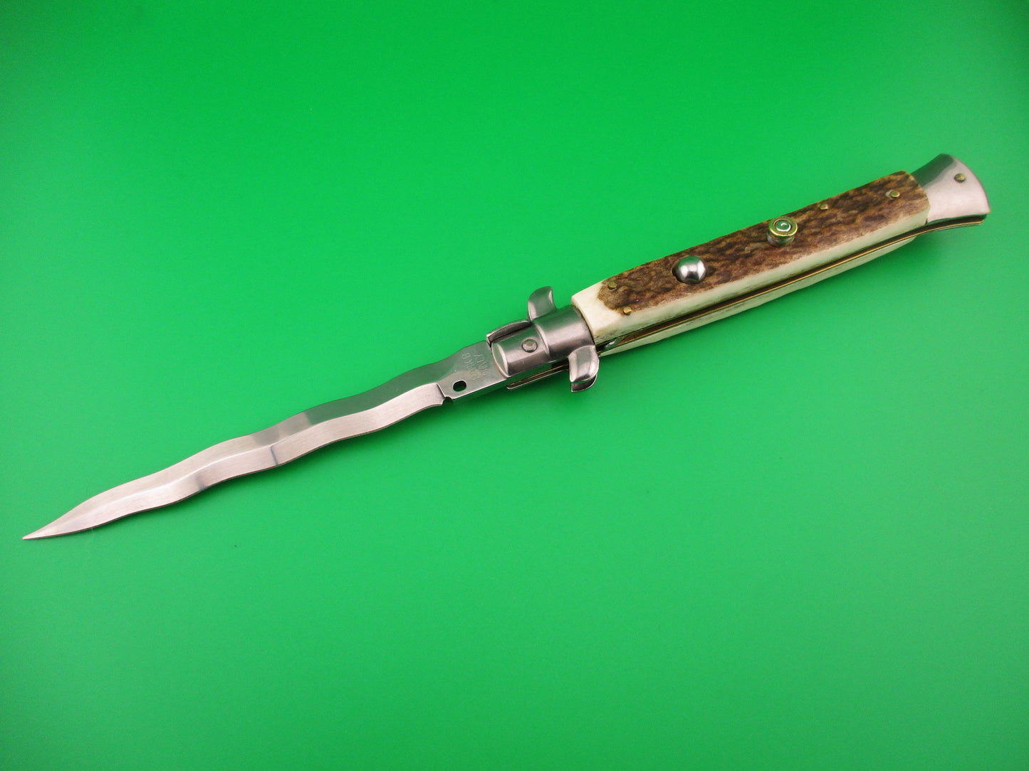 FRANK B ITALY 28cm Italian Picklock Stag KRIS blade automatic knife Bullet safety