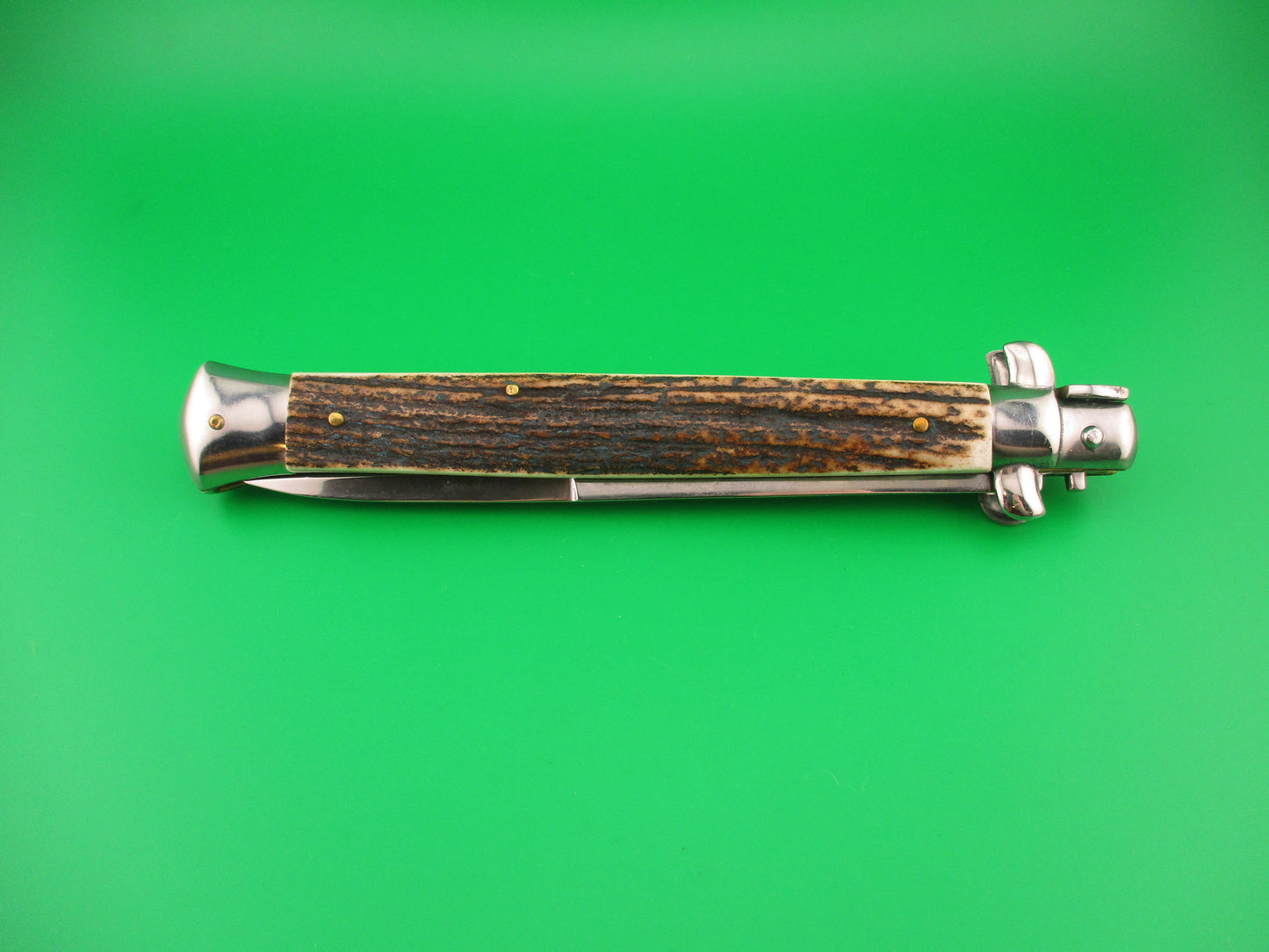 STILETTO ITALY 33cm Italian Swivel bolster Stag 1980s vintage automatic knife