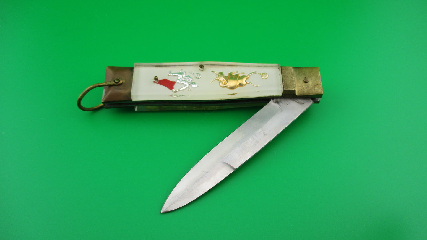 STAINLESS STEEL Bullfighter Dragon 19cm vintage Lever Bayonet White switchblade knife