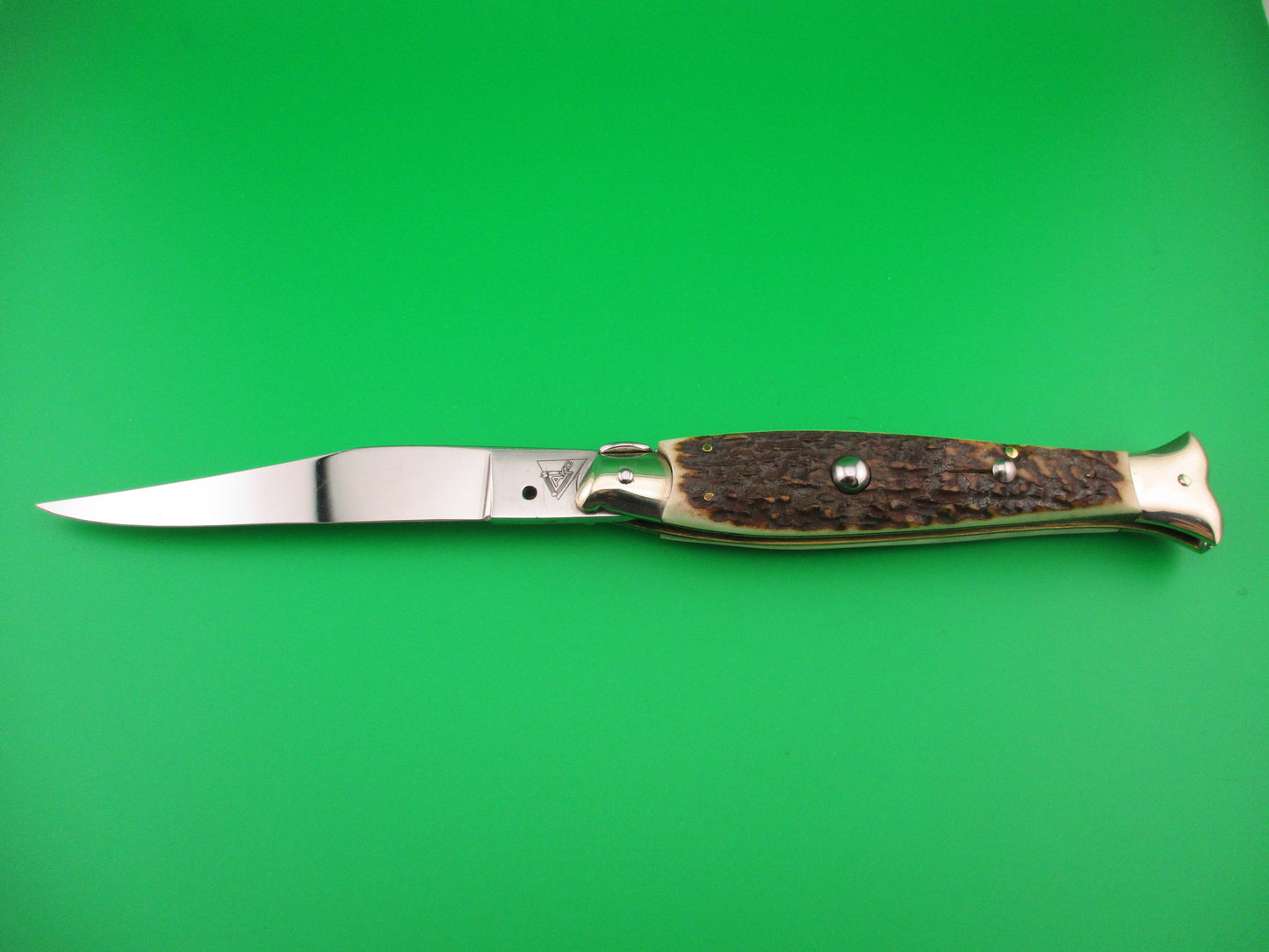 AKC MADE IN ITALY 25cm Italian Picklock Fishtail Stag Automatic knife