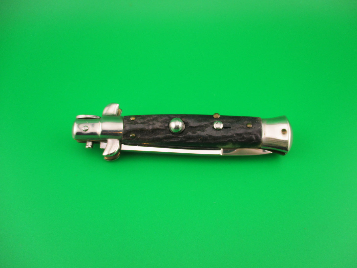 ROSTFREI 16cm Italian Stag stiletto Oreste Dibon swivel bolster automatic knife