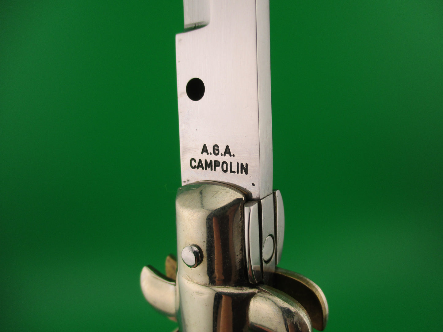 z AGA CAMPOLIN 33cm Picklock Stiletto Brown streaked horn NOS automatic knife