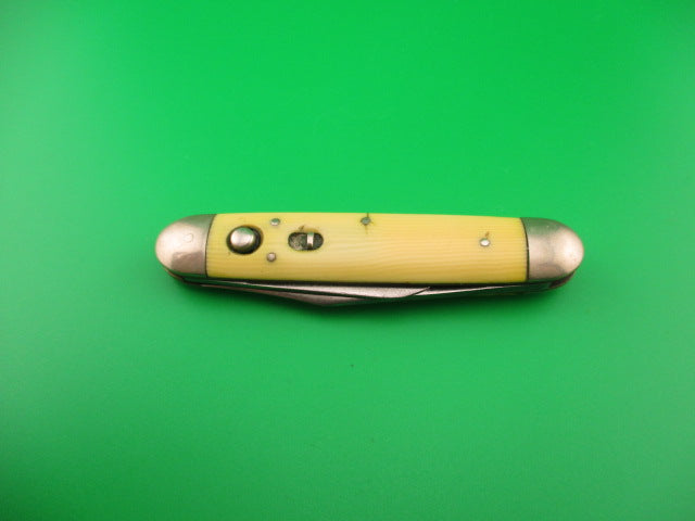 SHAPLEIGH H.D.W. CO D.E. 3 3/4" Large double Full bolster Ivory Cell automatic knife