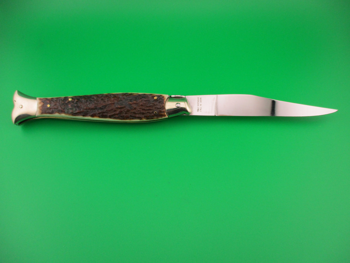 AKC MADE IN ITALY 25cm Italian Picklock Fishtail Stag Automatic knife