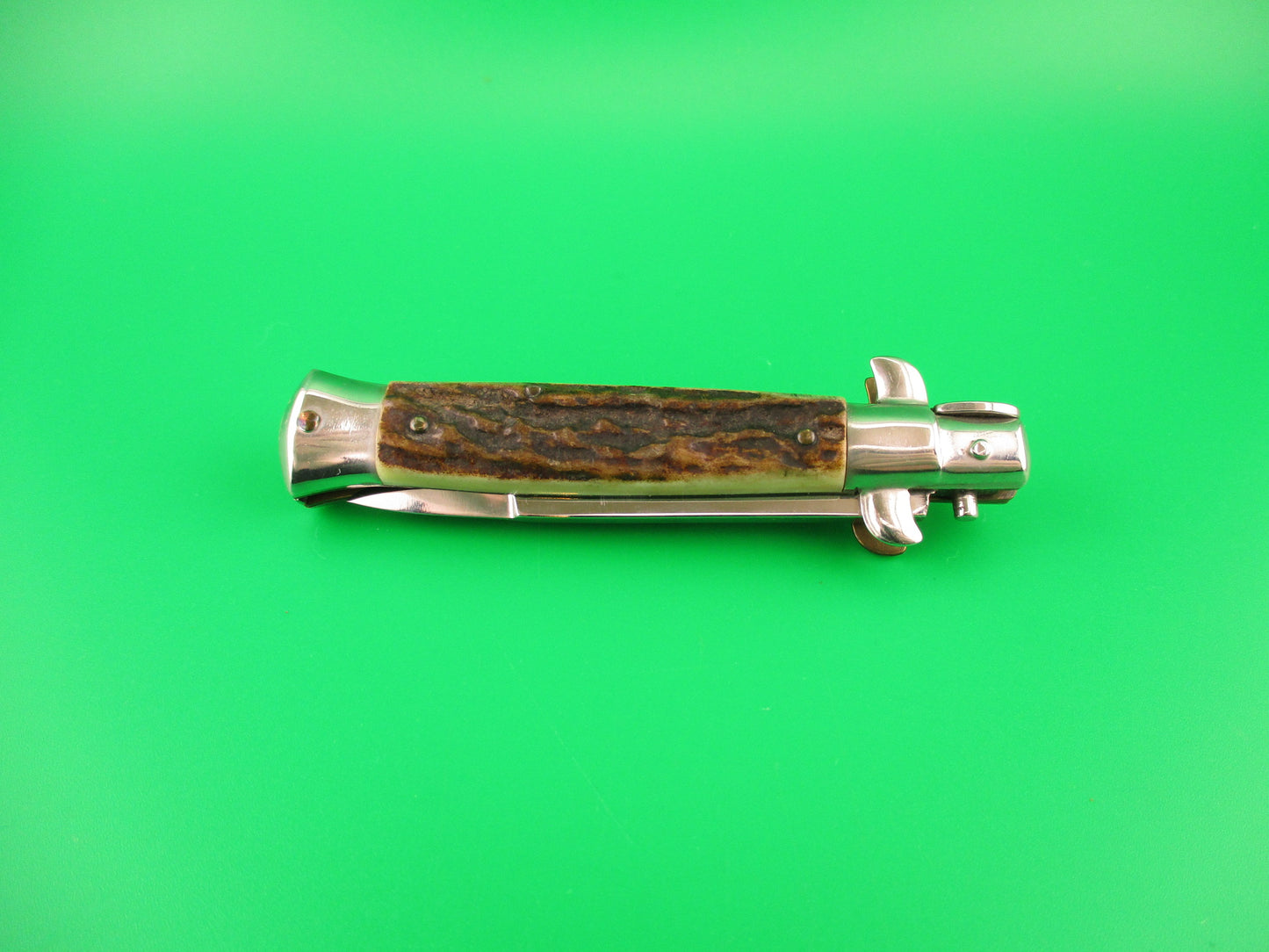 ROSTFREI 16cm Italian Stag stiletto Oreste Dibon swivel bolster automatic knife