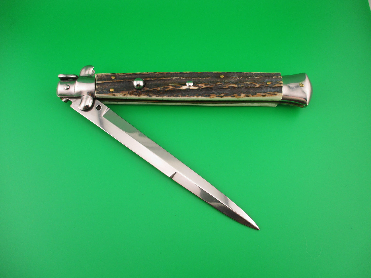 STILETTO ITALY 33cm Italian Swivel bolster Stag 1980s vintage automatic knife