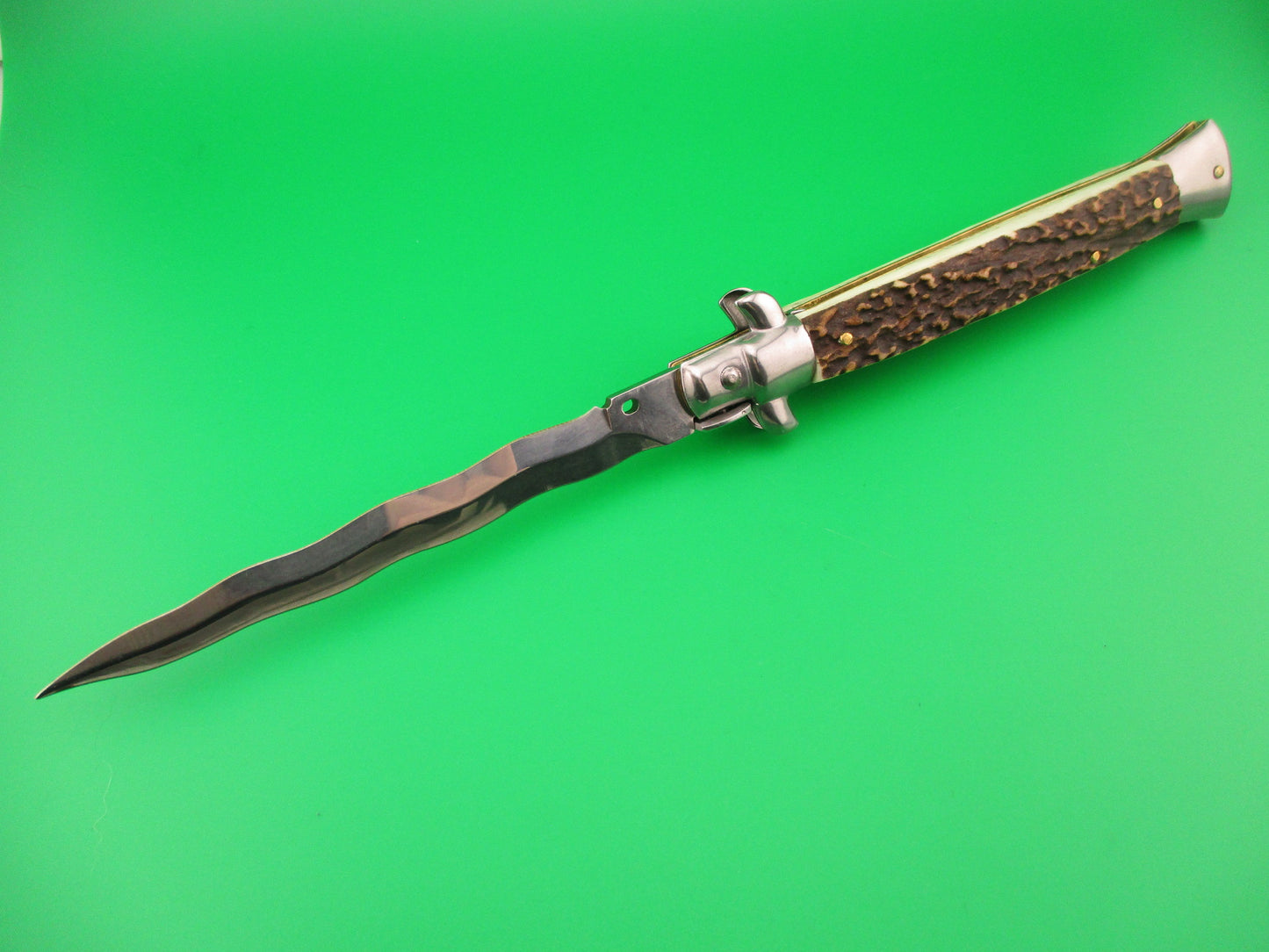 FRANK B ITALY 28cm Italian Picklock Stag KRIS blade automatic knife Bullet safety