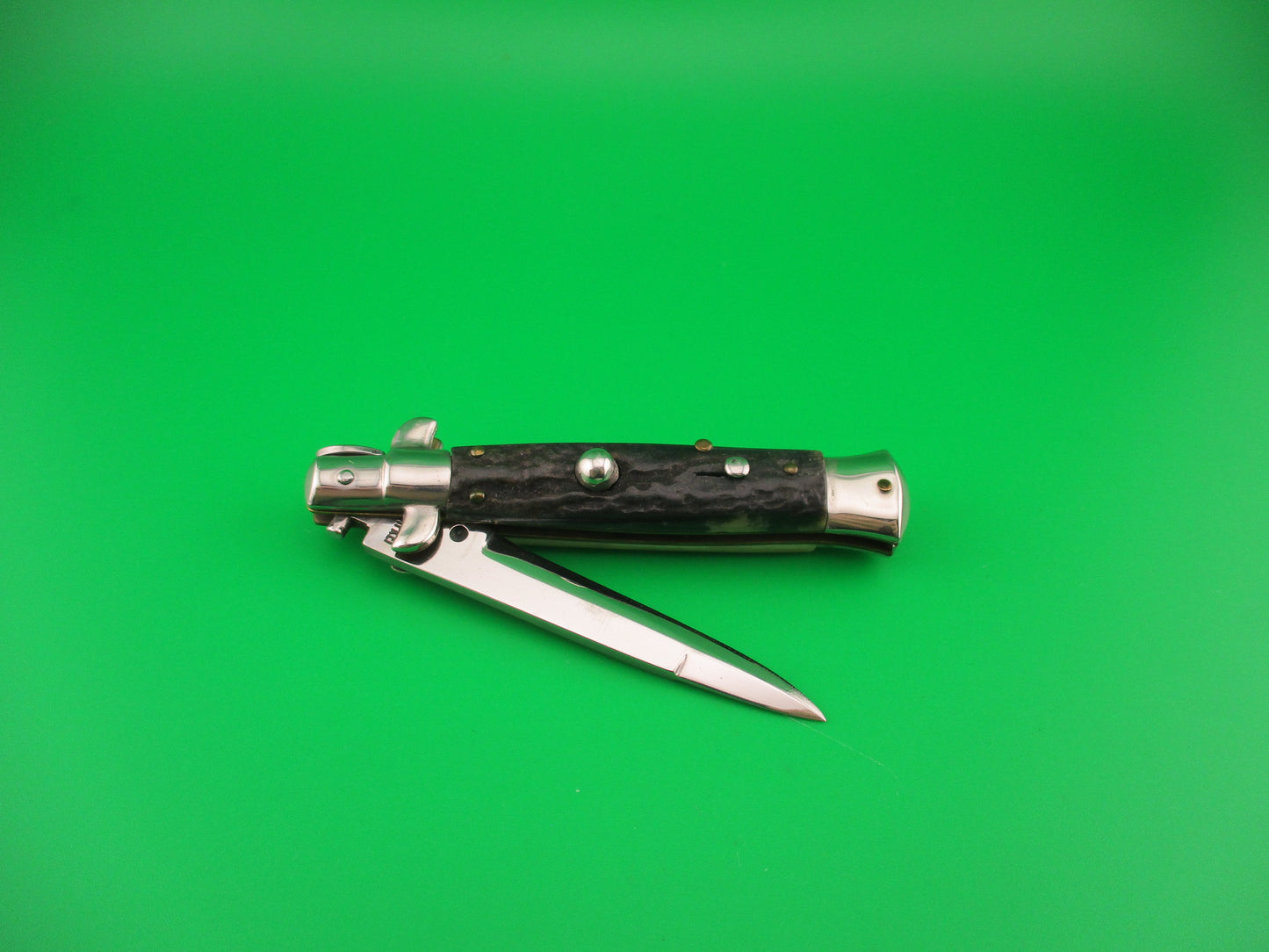 ROSTFREI 16cm Italian Stag stiletto Oreste Dibon swivel bolster automatic knife