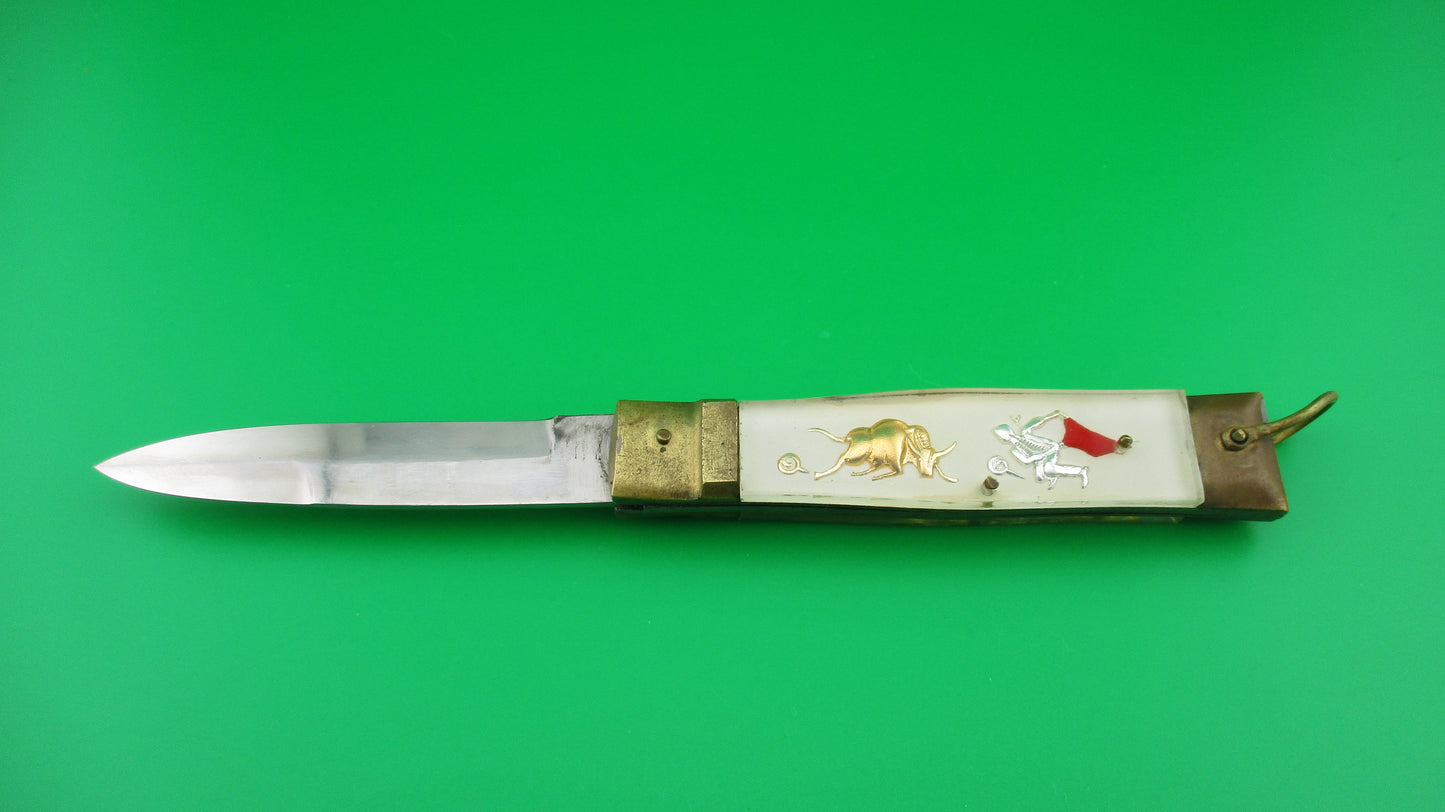 STAINLESS STEEL Bullfighter Dragon 19cm vintage Lever Bayonet White switchblade knife