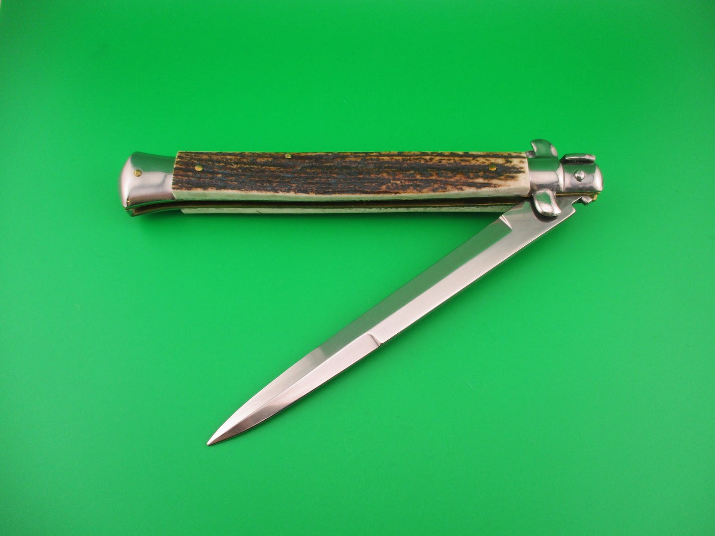 STILETTO ITALY 33cm Italian Swivel bolster Stag 1980s vintage automatic knife