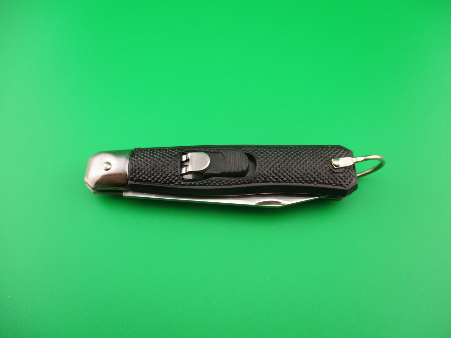 STAINLESS TAIWAN 18cm Black automatic knife w lanyard ring NIB