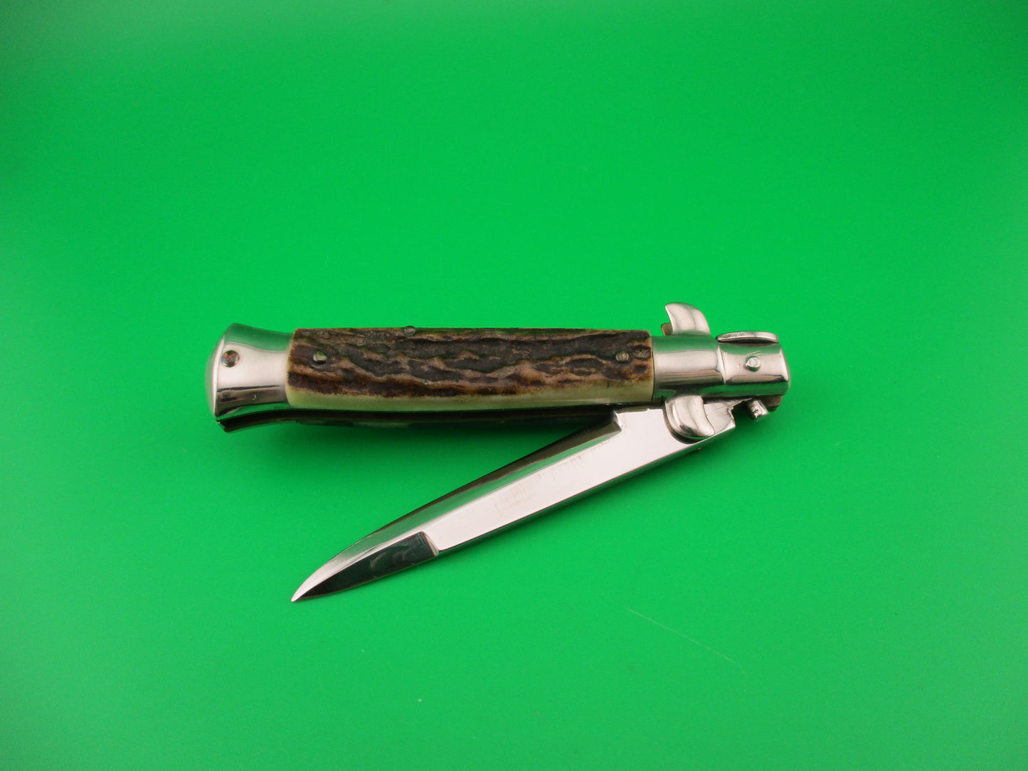 ROSTFREI 16cm Italian Stag stiletto Oreste Dibon swivel bolster automatic knife