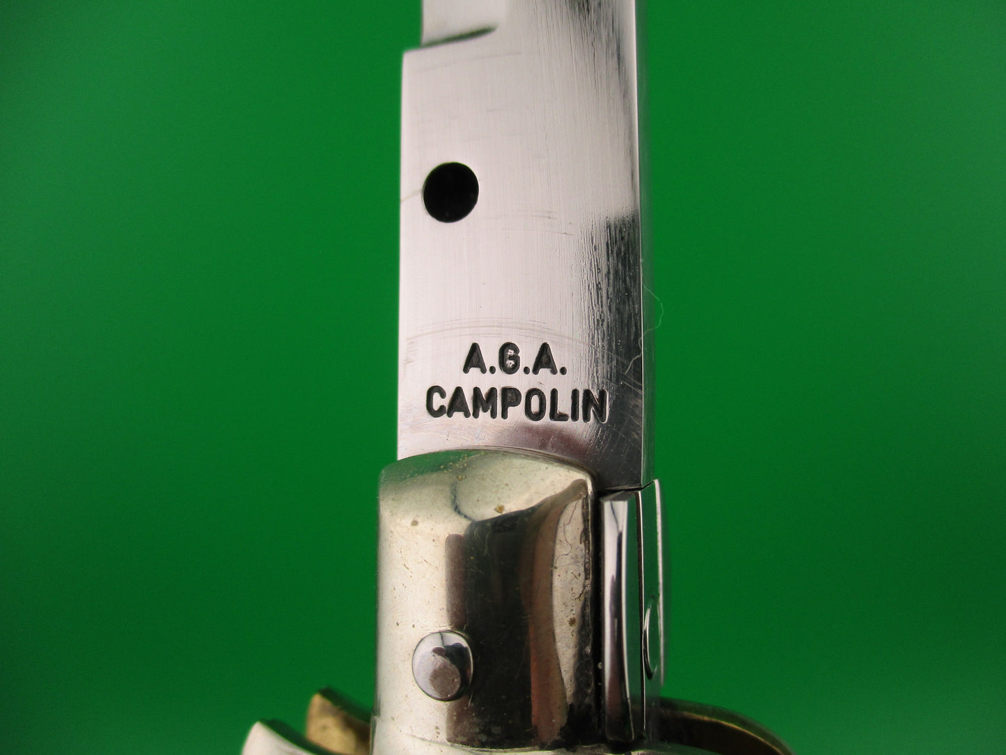 AGA CAMPOLIN 33cm Picklock Stiletto Brown streaked horn NOS automatic knife