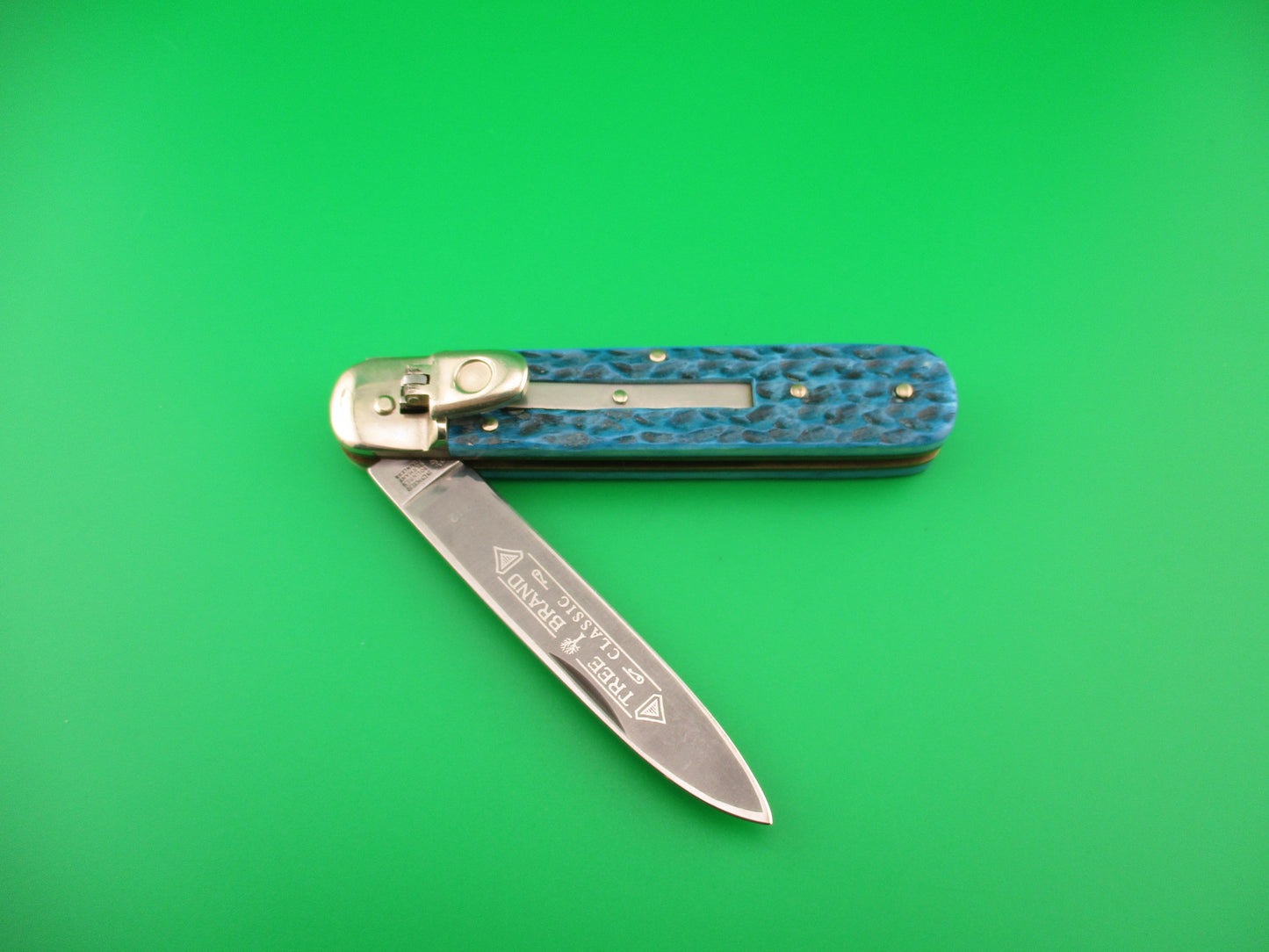 z BOKER TREE BRAND CLASSIC 712 11cm German Lever automatic knife Blue jigged bone
