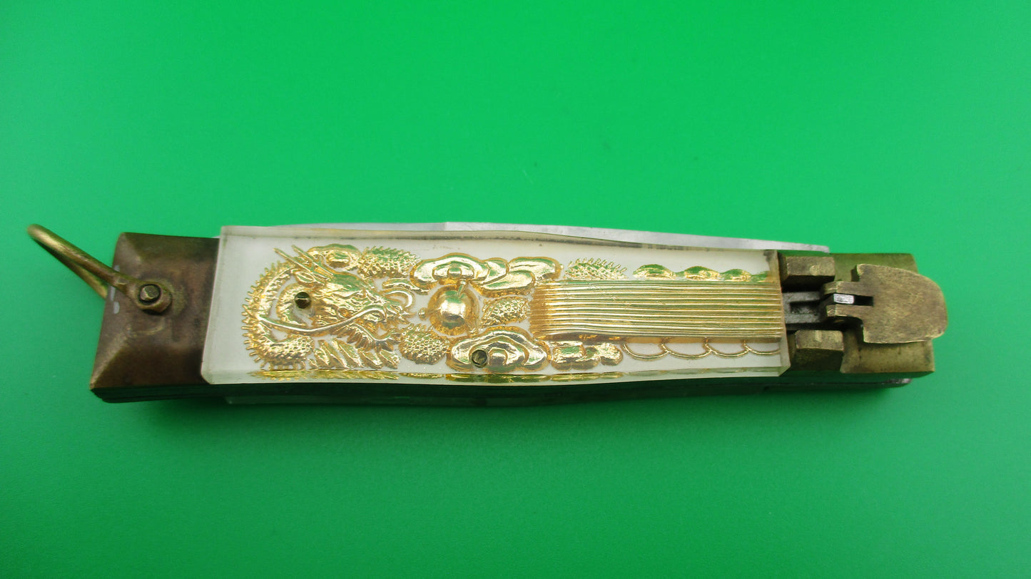 STAINLESS STEEL Bullfighter Dragon 19cm vintage Lever Bayonet White switchblade knife
