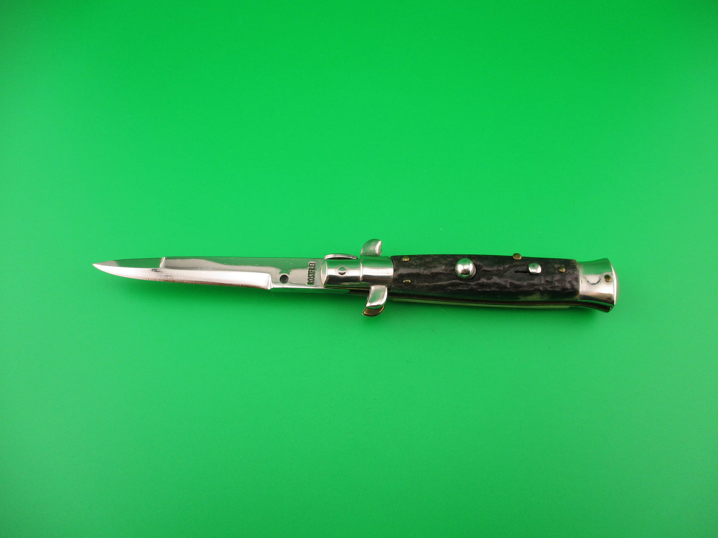 ROSTFREI 16cm Italian Stag stiletto Oreste Dibon swivel bolster automatic knife