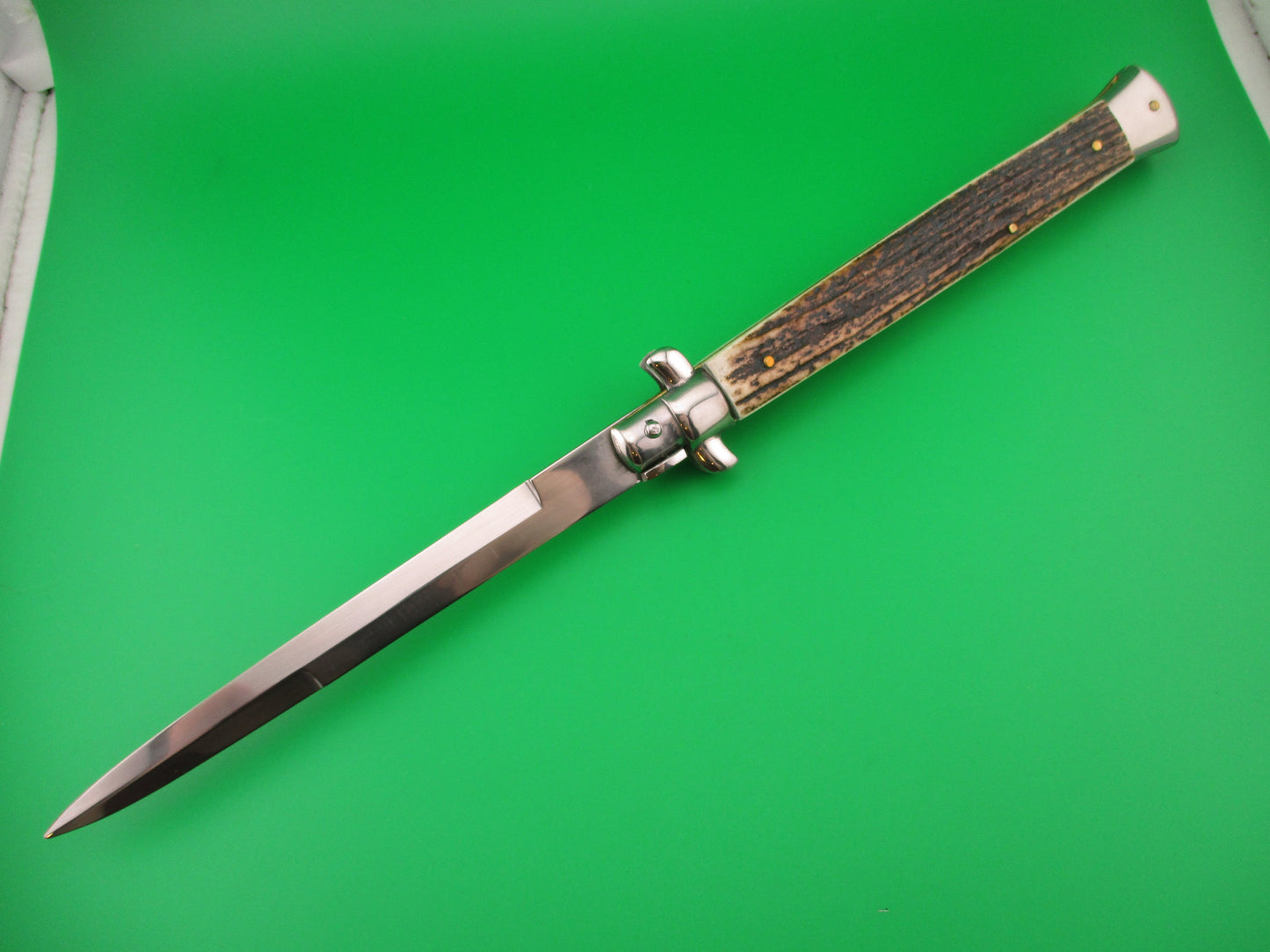 STILETTO ITALY 33cm Italian Swivel bolster Stag 1980s vintage automatic knife
