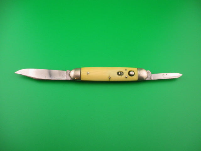 SHAPLEIGH H.D.W. CO D.E. 3 3/4" Large double Full bolster Ivory Cell automatic knife