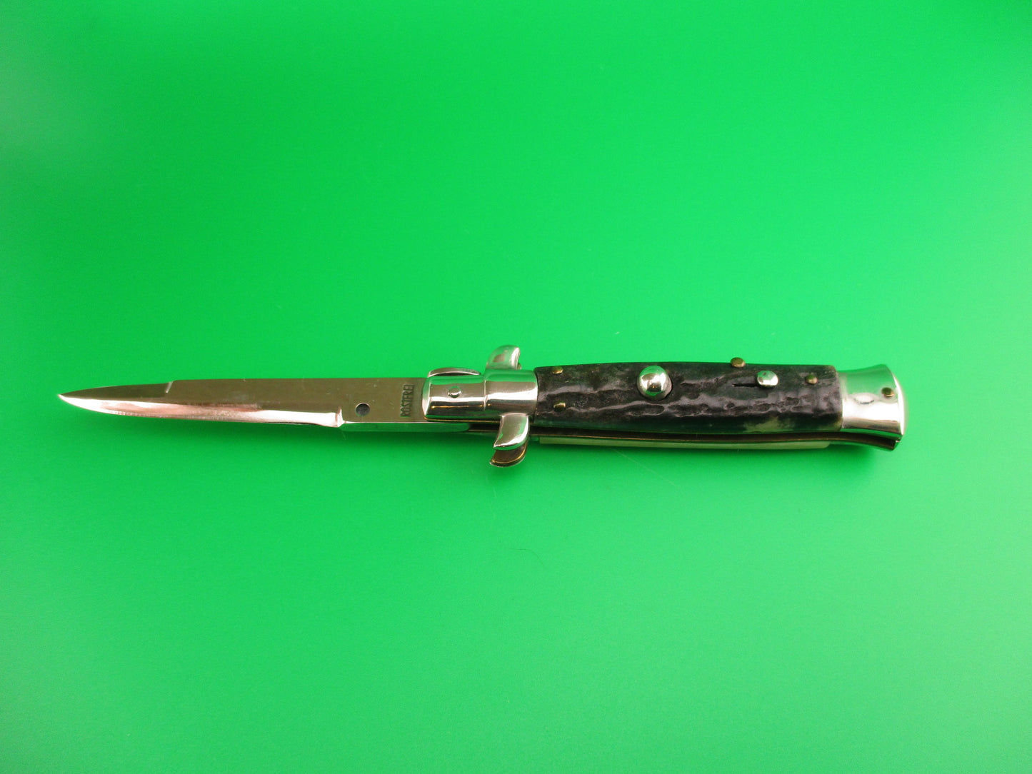ROSTFREI 16cm Italian Stag stiletto Oreste Dibon swivel bolster automatic knife