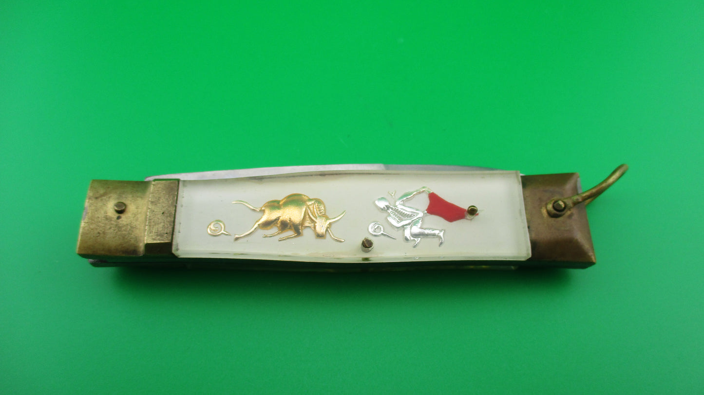 STAINLESS STEEL Bullfighter Dragon 19cm vintage Lever Bayonet White switchblade knife